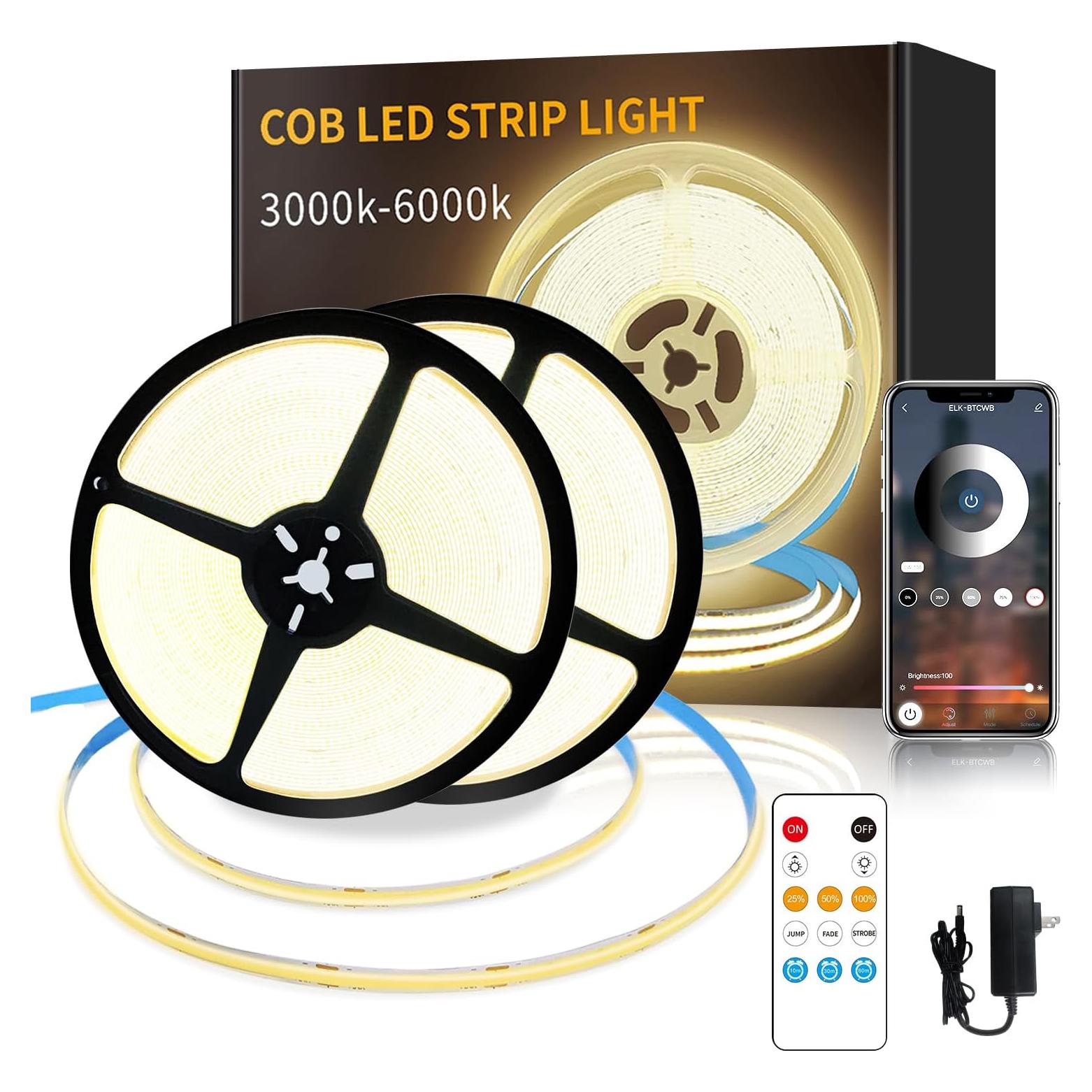 Tira LED COB 30m Yeewhale 3000K Regulable con Control Remoto
