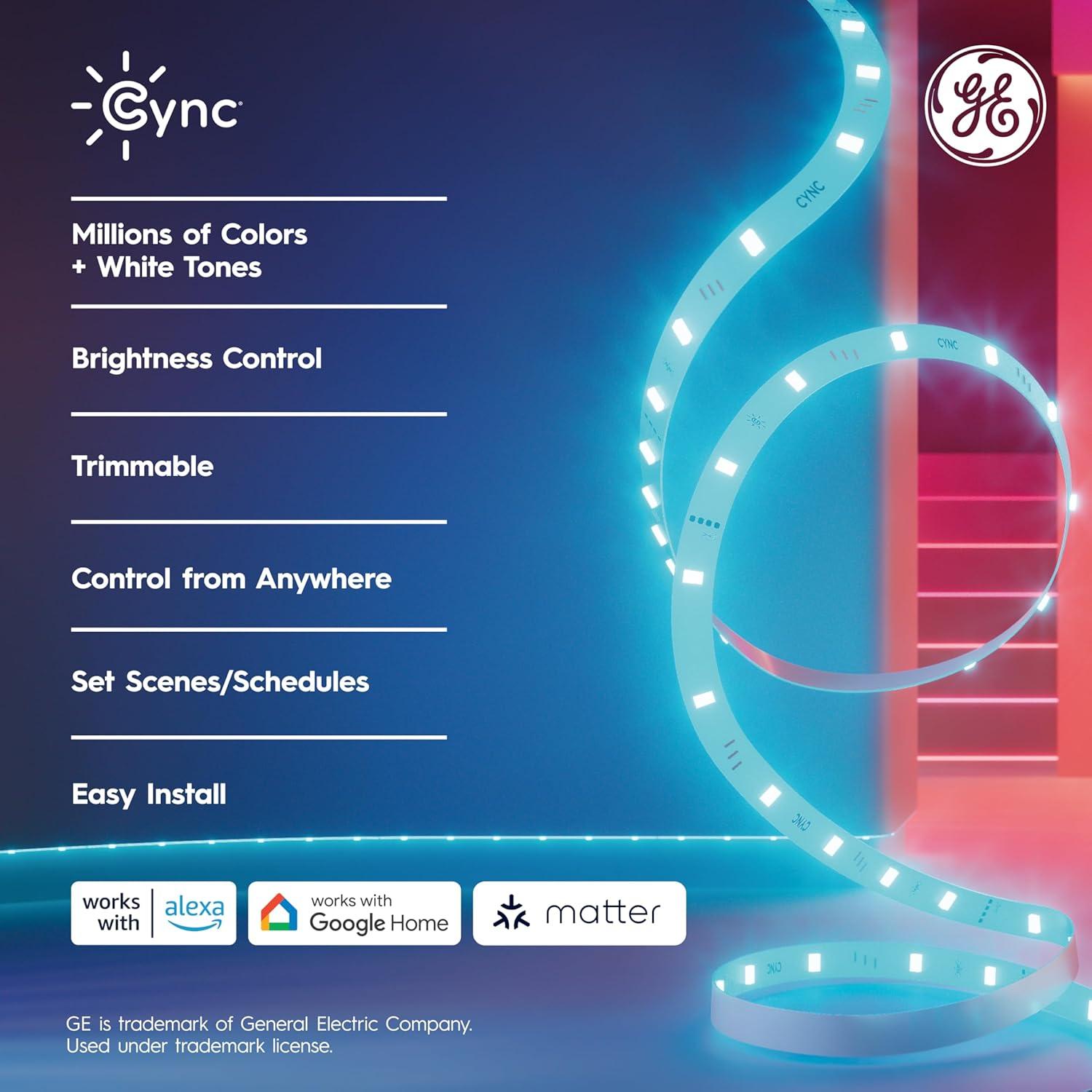 Tira LED Inteligente GE Cync 4.88m, Control por Voz, Multicolor