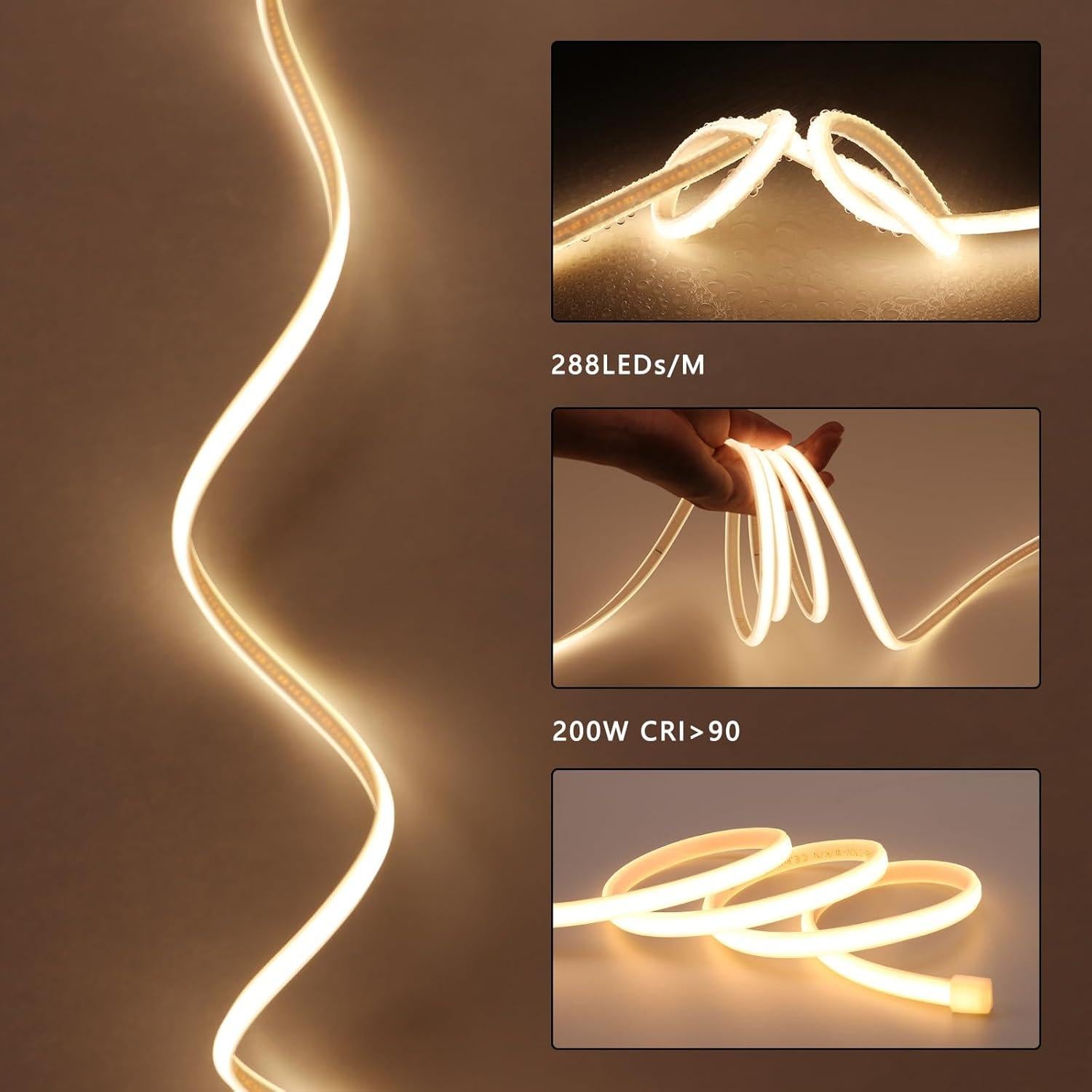 Tira de LED COB 20m 200W IP65 Blanco Cálido 3000K BENLUN