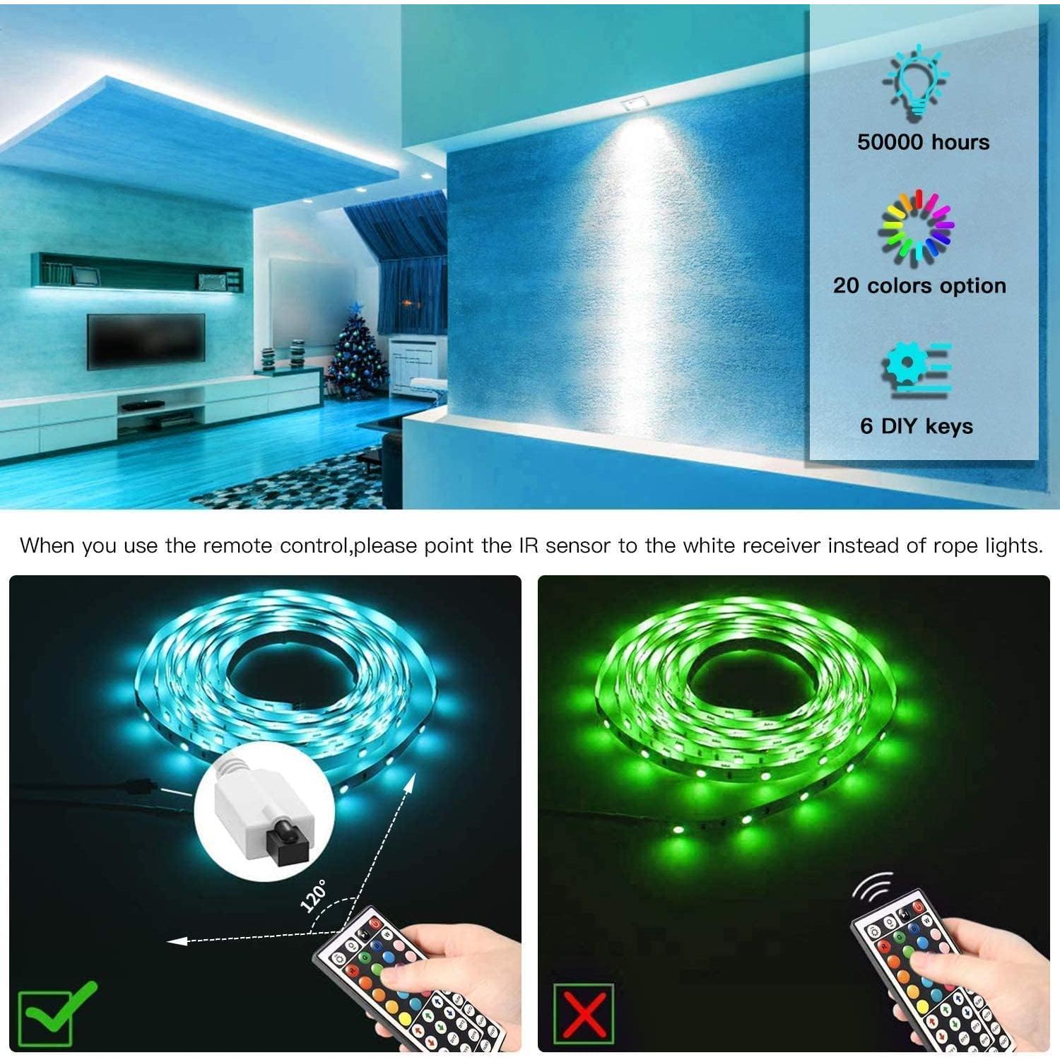 Tira de LED RGB 30.48 m TJOY con Control Remoto 44 Teclas