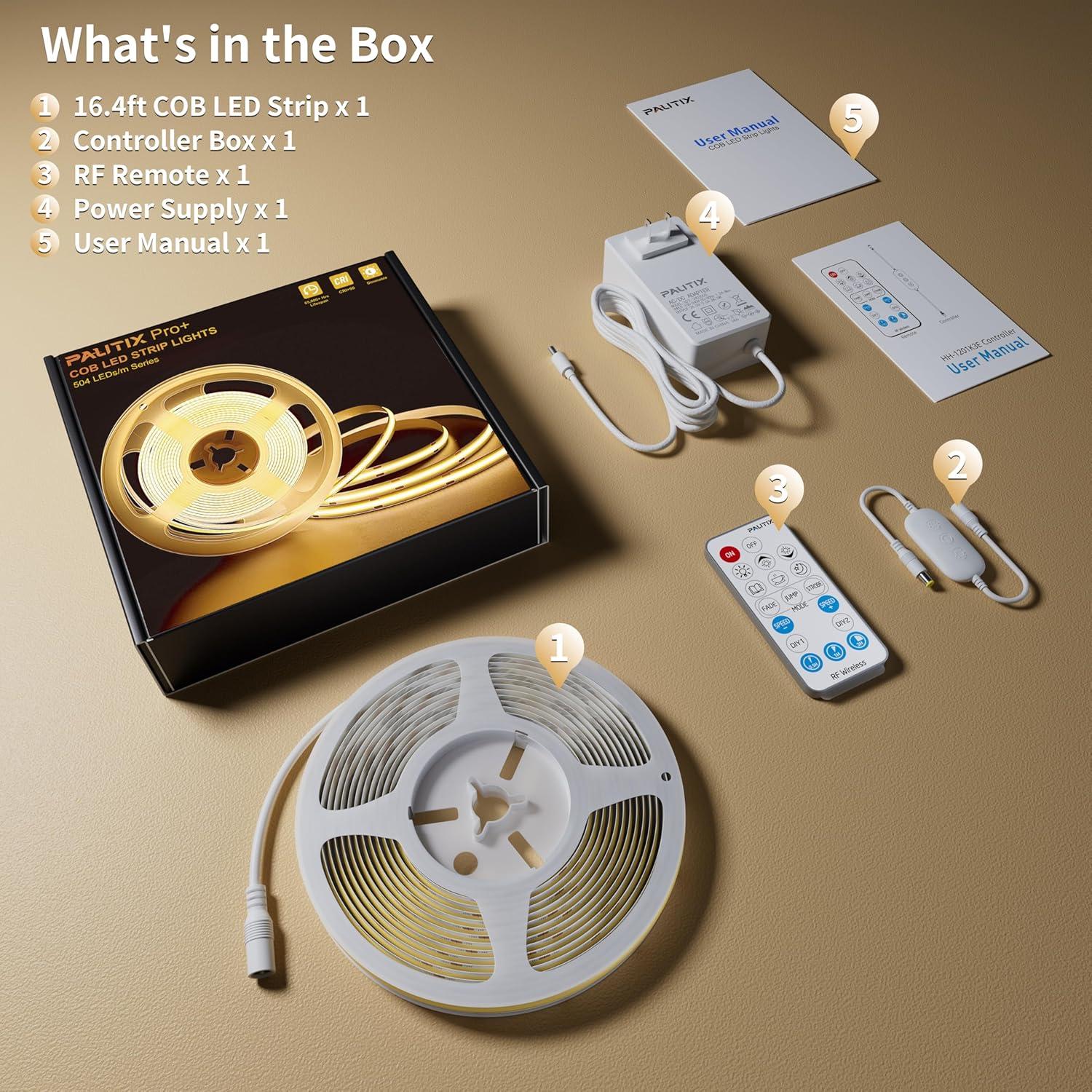 Tira LED COB PAUTIX 5m 3000K Regulable con Control Remoto