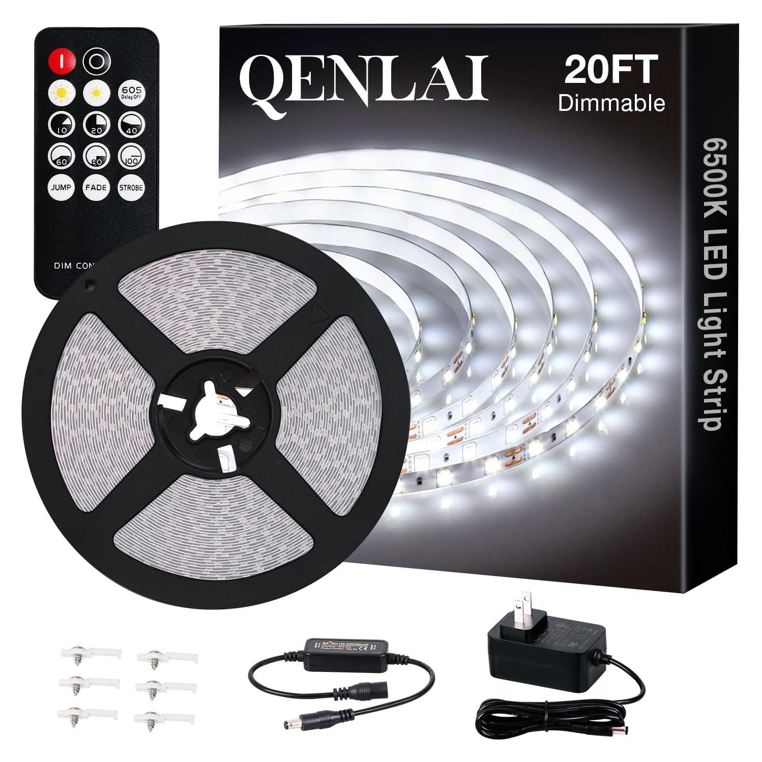 Tira de Luz LED Blanca 20ft QENLAI con Control Remoto 6500K