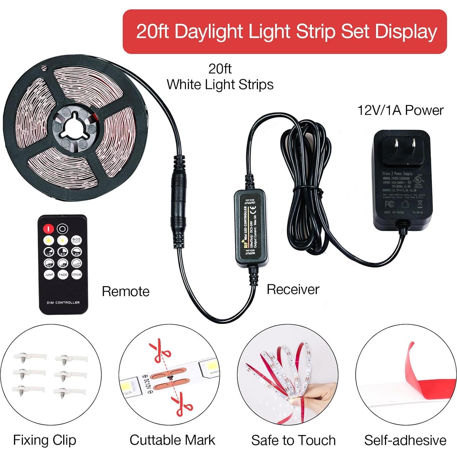 Tira de Luz LED Blanca 20ft QENLAI con Control Remoto 6500K