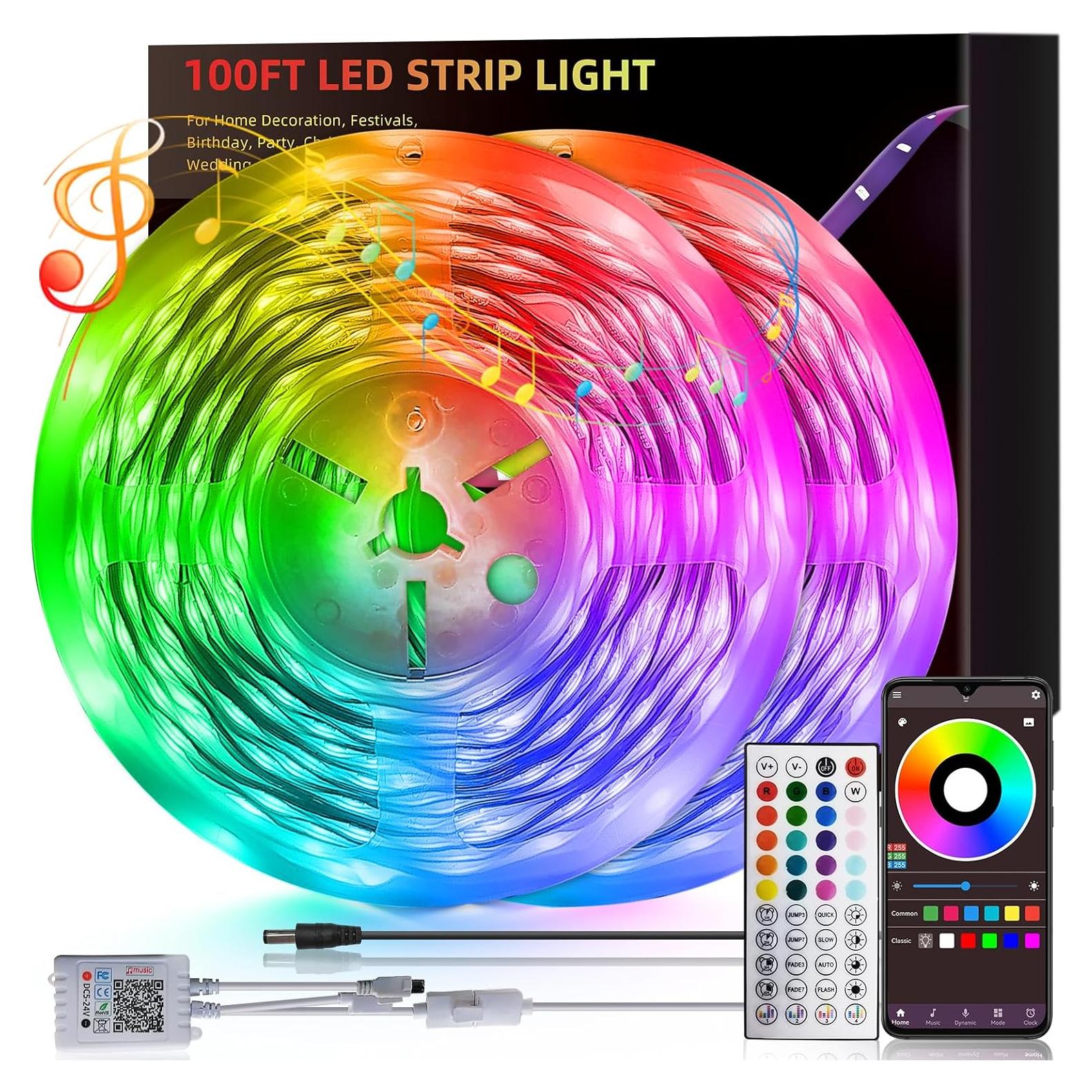 Tira de Luces LED RGB 30.48m HBOWMDJIA con Control Remoto