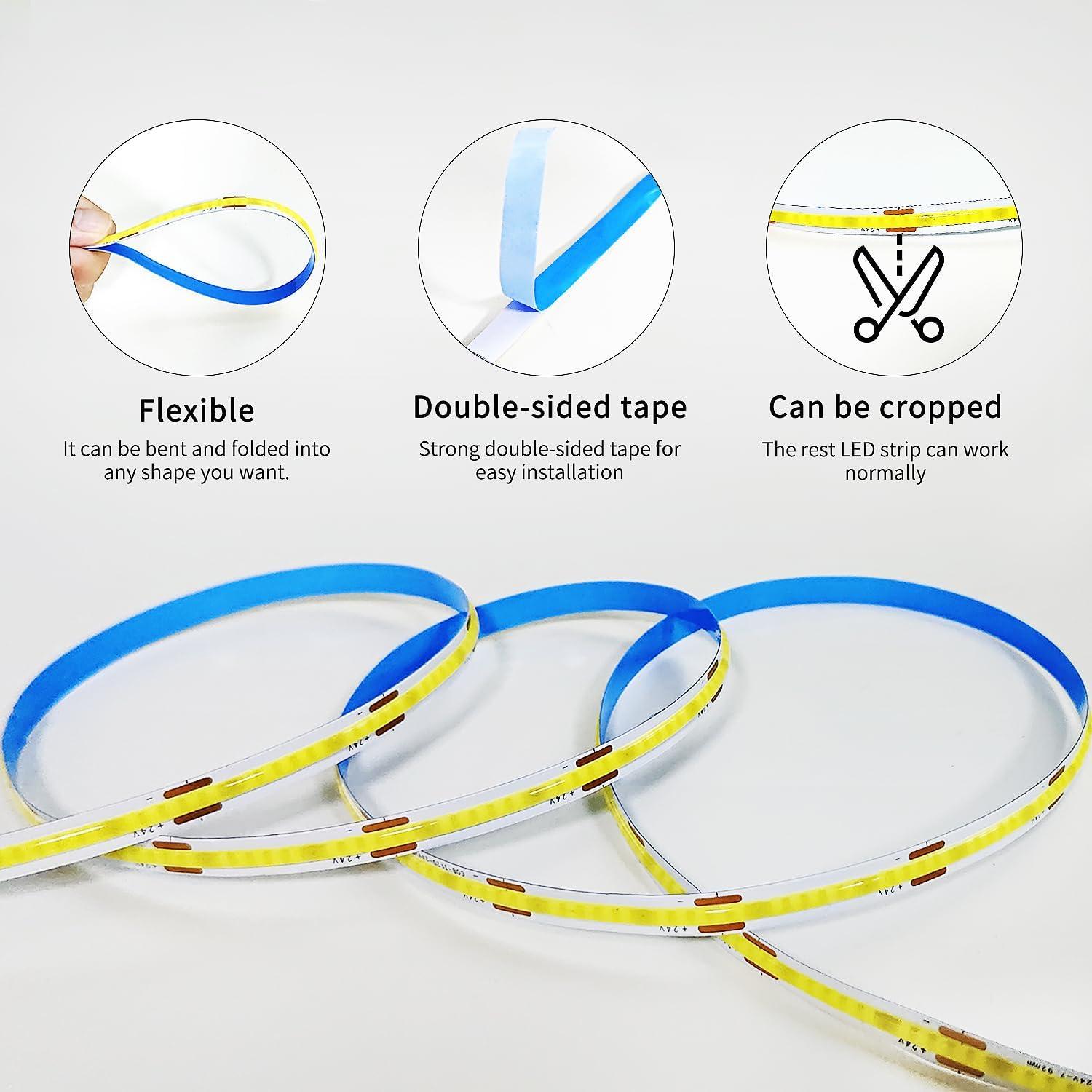 Tira LED COB 20m 6000K Yeewhale Regulable con Control Remoto