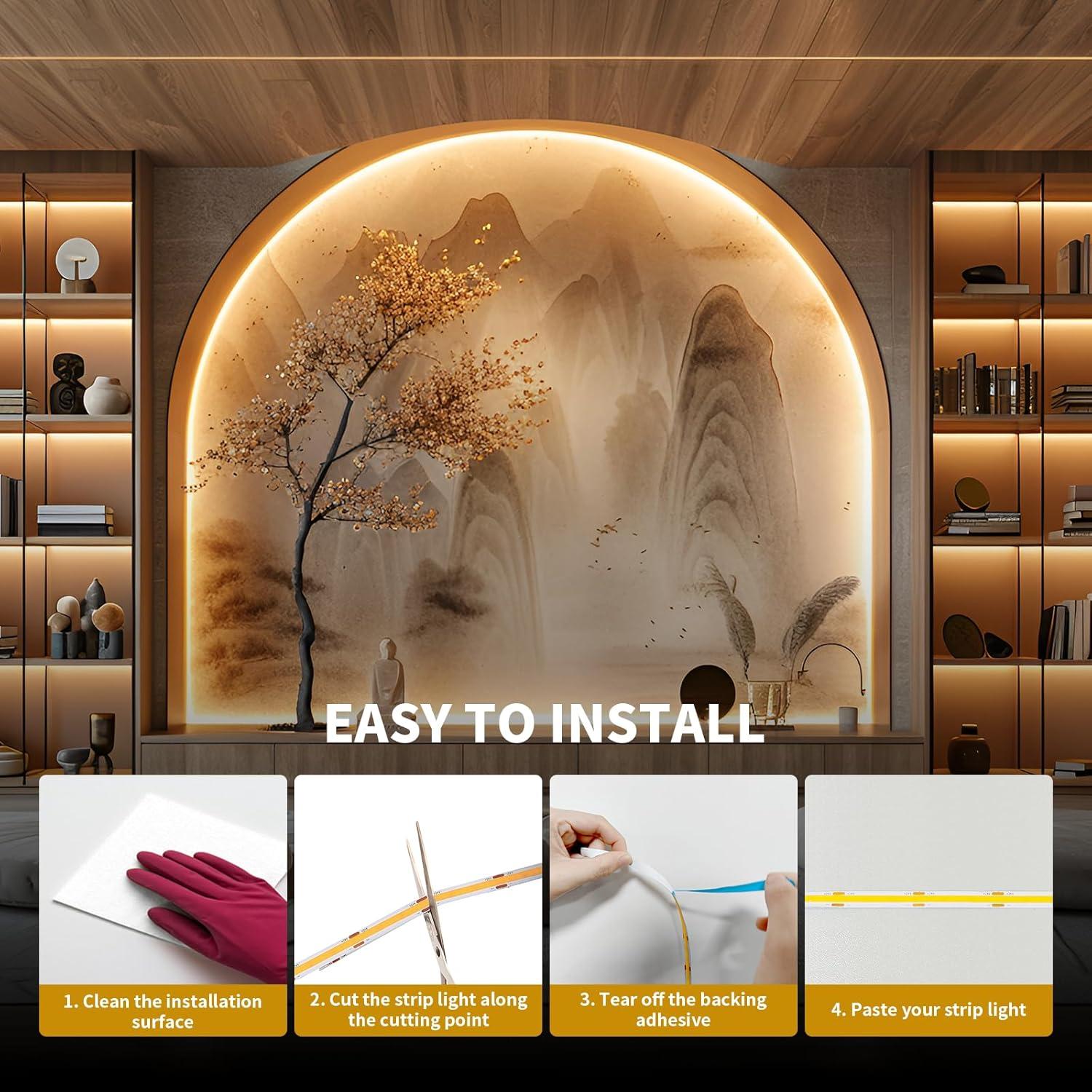 Tira de luz LED COB 12m BUNACET Blanco cálido 3000K con control remoto