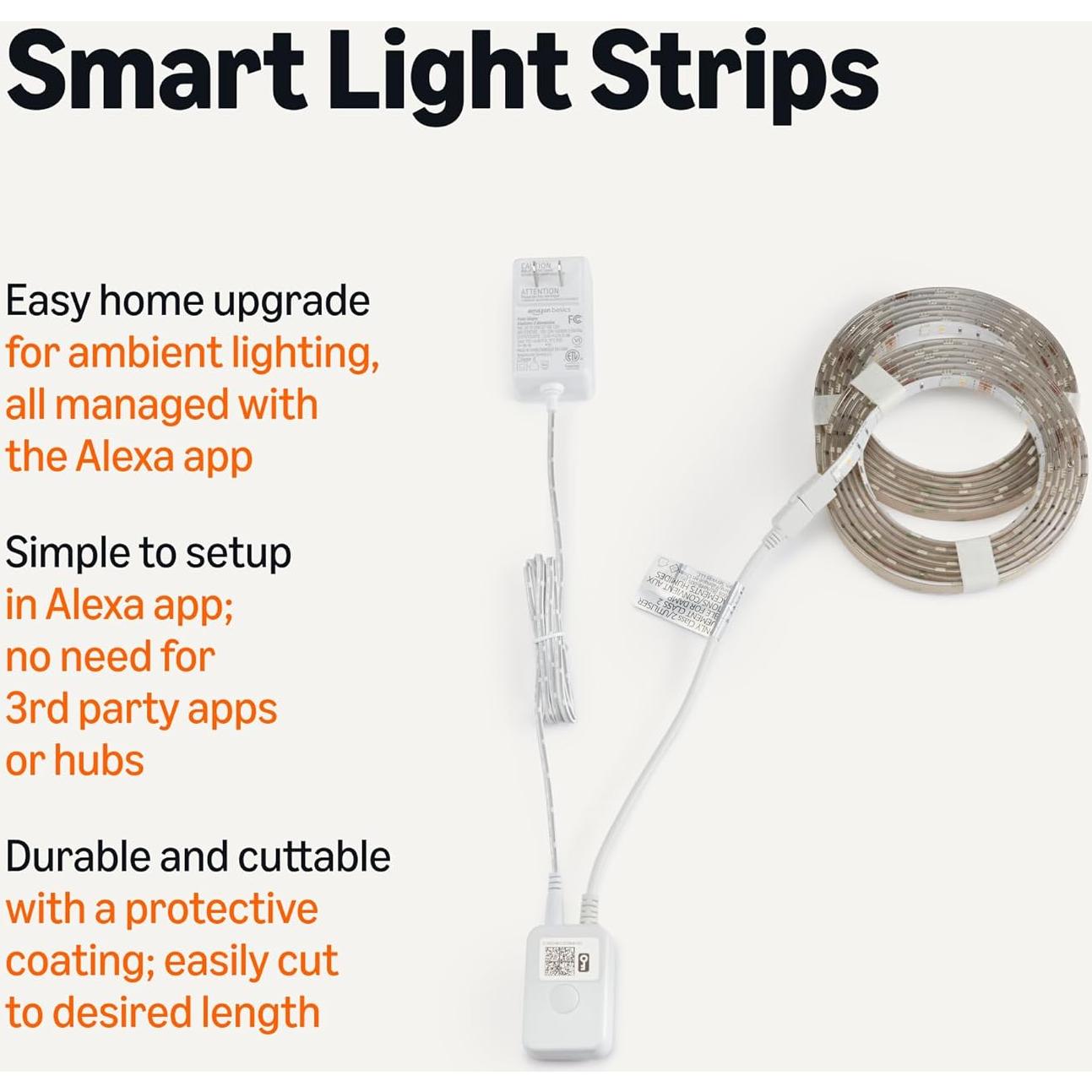 Tira de Luz LED Inteligente Amazon Basics 5m RGB Blanco Ajustable