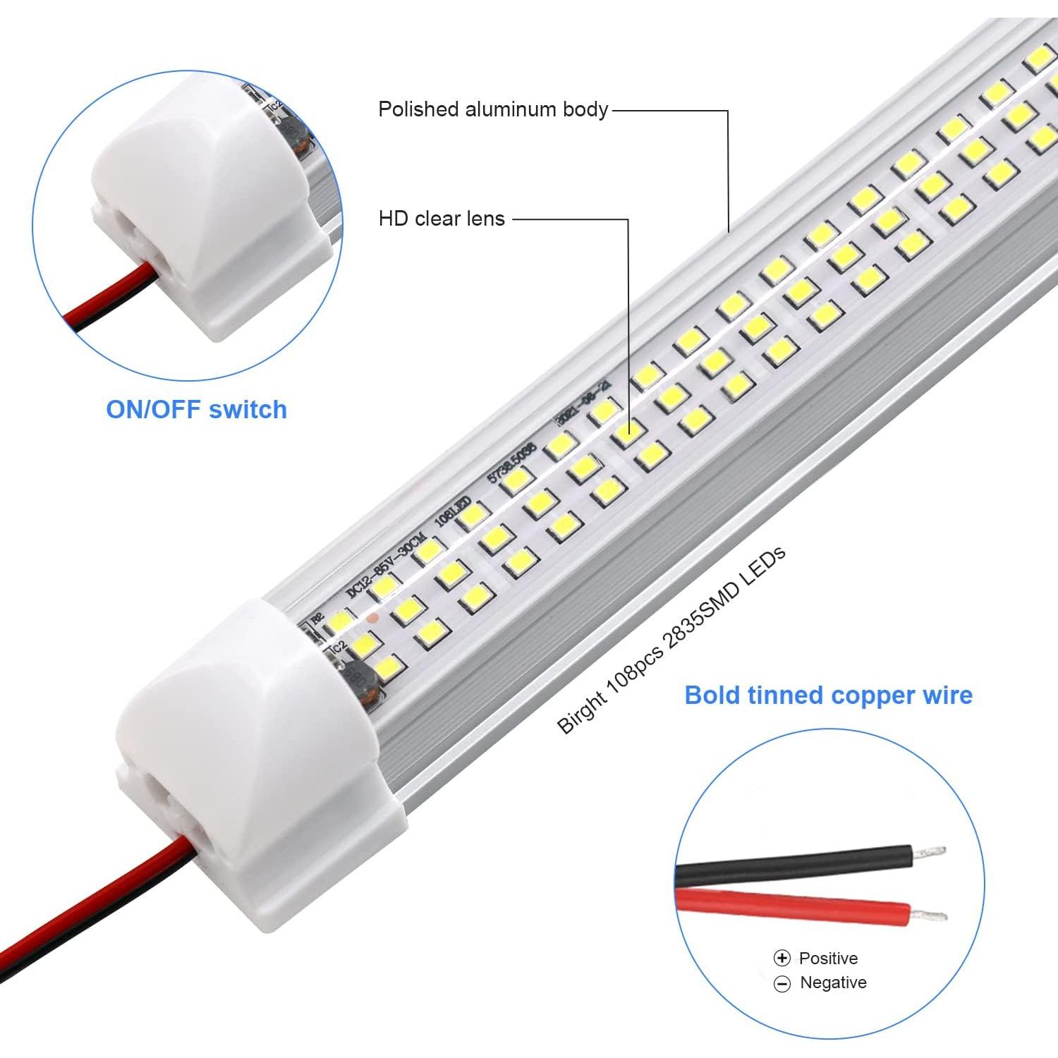 Barra de Luz Interior LED 12V RVZONE 108 LEDs 1600LM 6W 4Pack