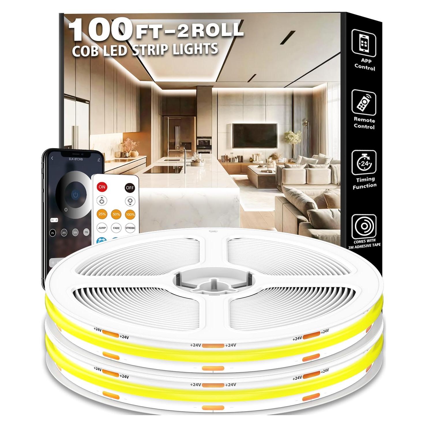 Tira de Luz LED COB 100FT Talkhigh 6500K Control Remoto