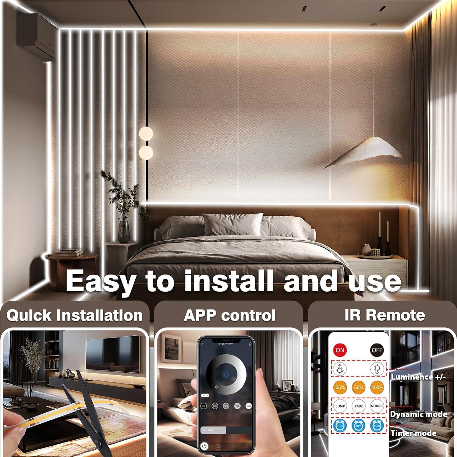 Tira de Luz LED COB 100FT Talkhigh 6500K Control Remoto