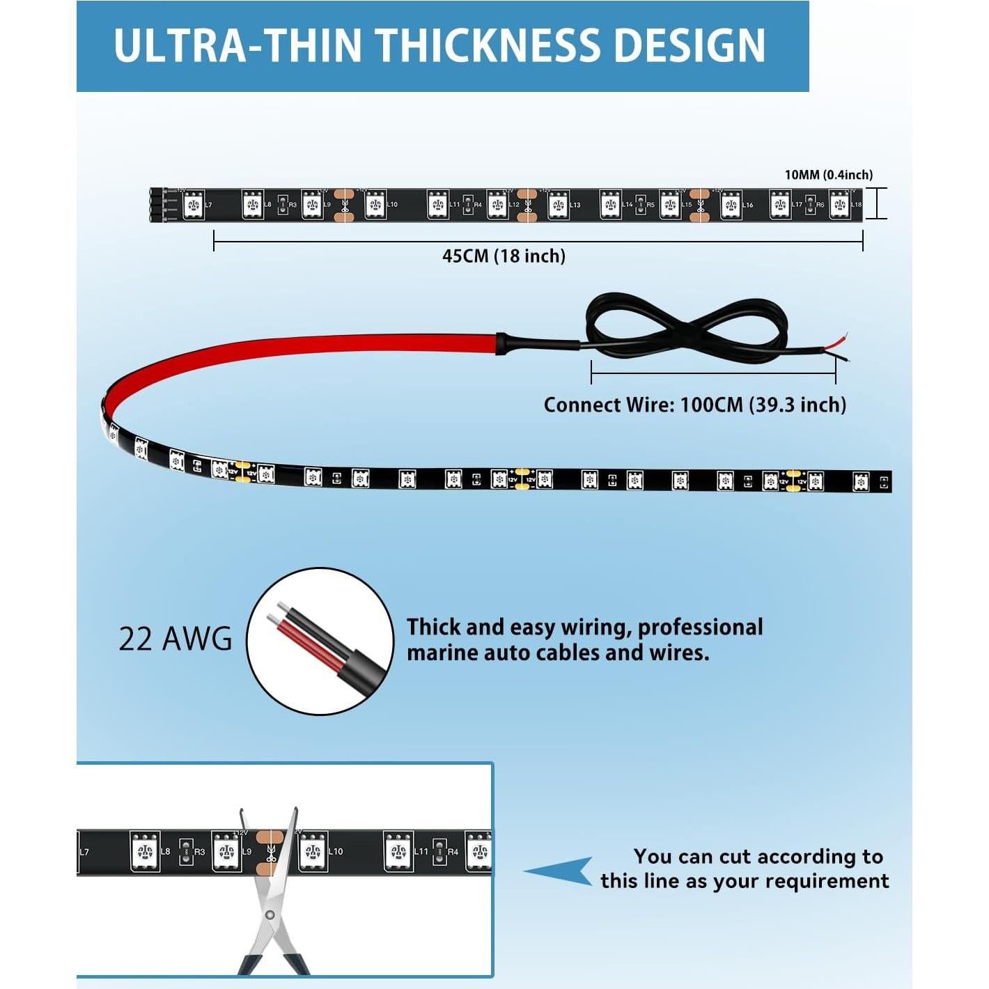 Tira de luz LED blanca 12V Keiurot 45cm impermeable 4Pack