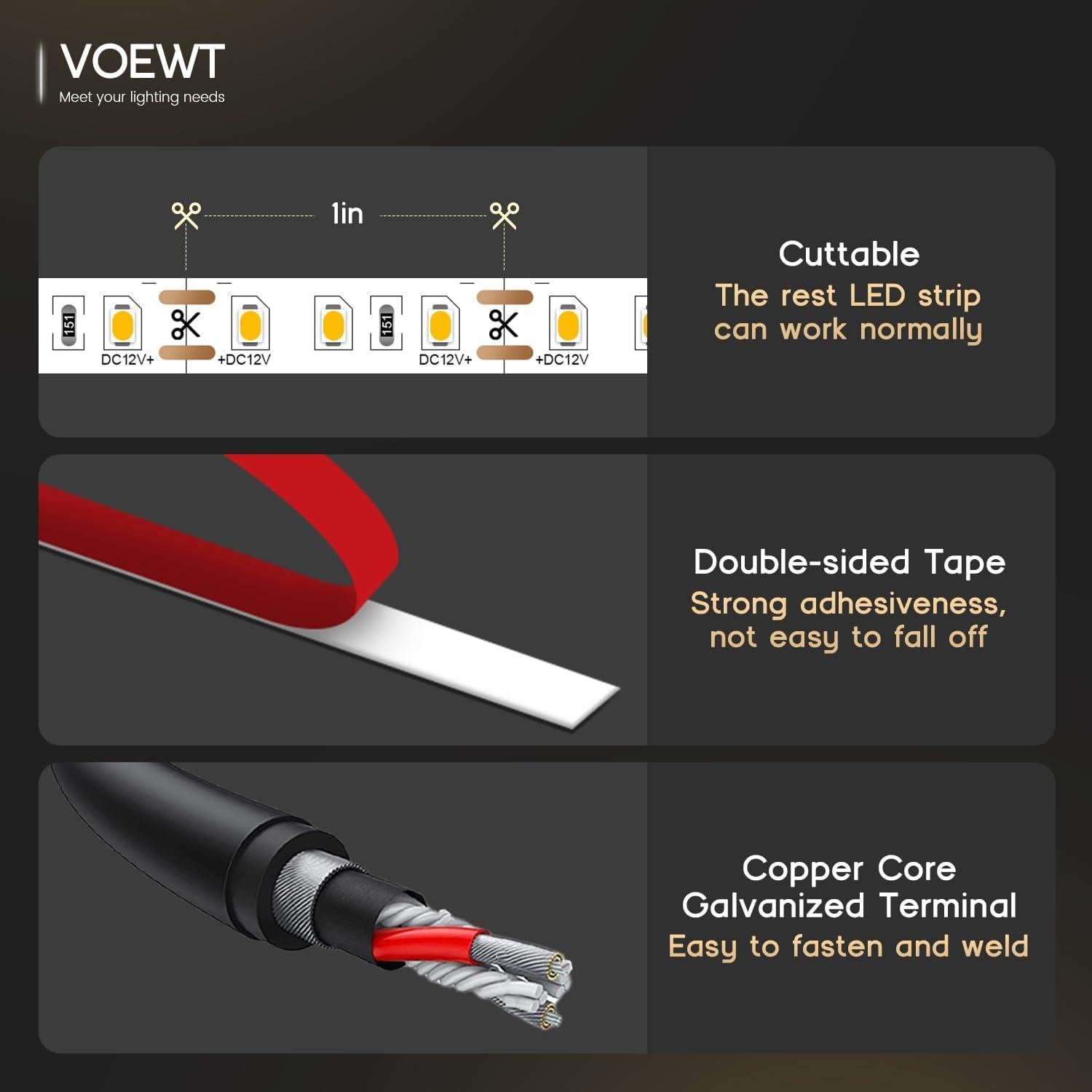 Tira LED 5m VOEWT 12V 6000K 600 LEDs Ultra Brillantes