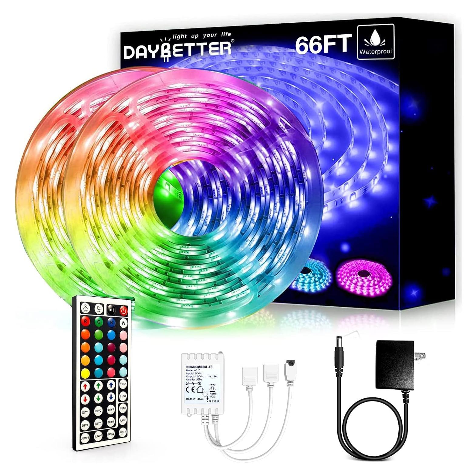 Tiras de Luz LED 20m DAYBETTER RGB Impermeables IP65 con Control Remoto