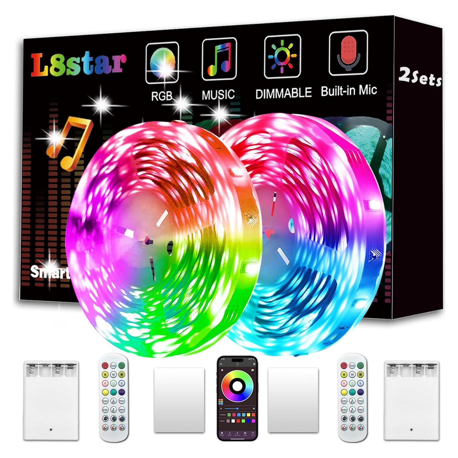Luces de tira LED a pilas L8star 10.6m RGB con control remoto