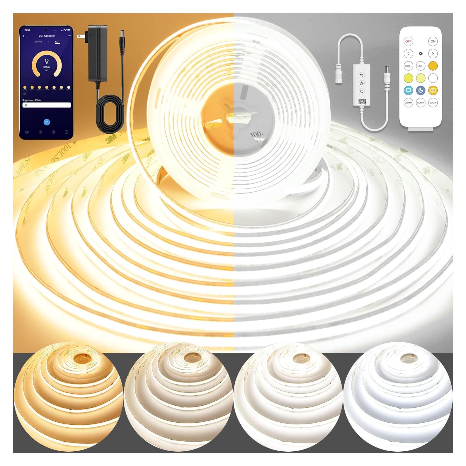 Tira de luz LED COB Pandery 3m CCT 2700K-6500K control APP