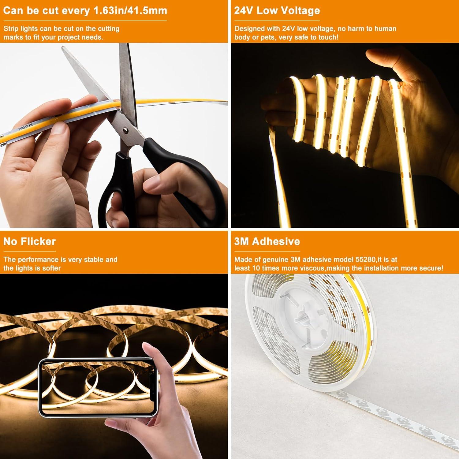 Cinta LED COB PAUTIX 10m 2700K Dimmable Control Voz