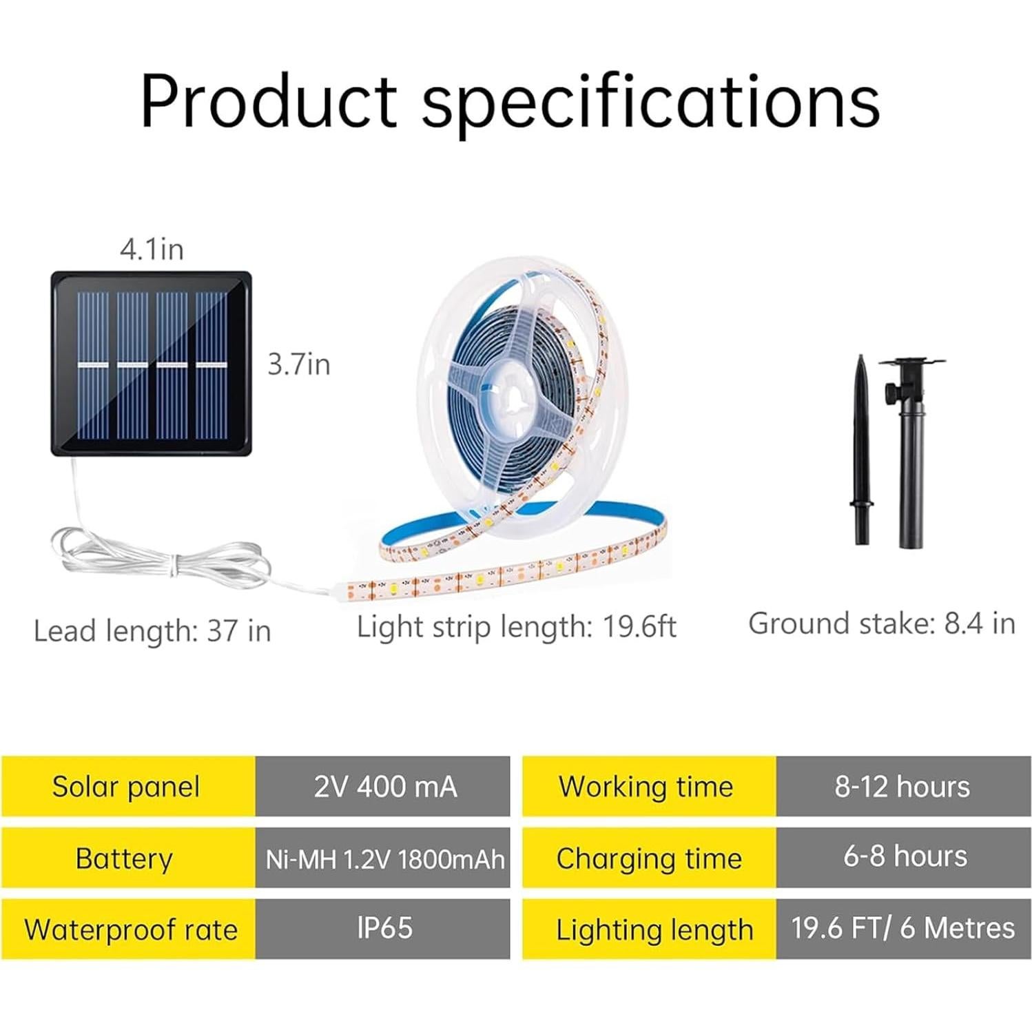 Luces de tira LED solares Ousam 6.0m impermeables 180 LED