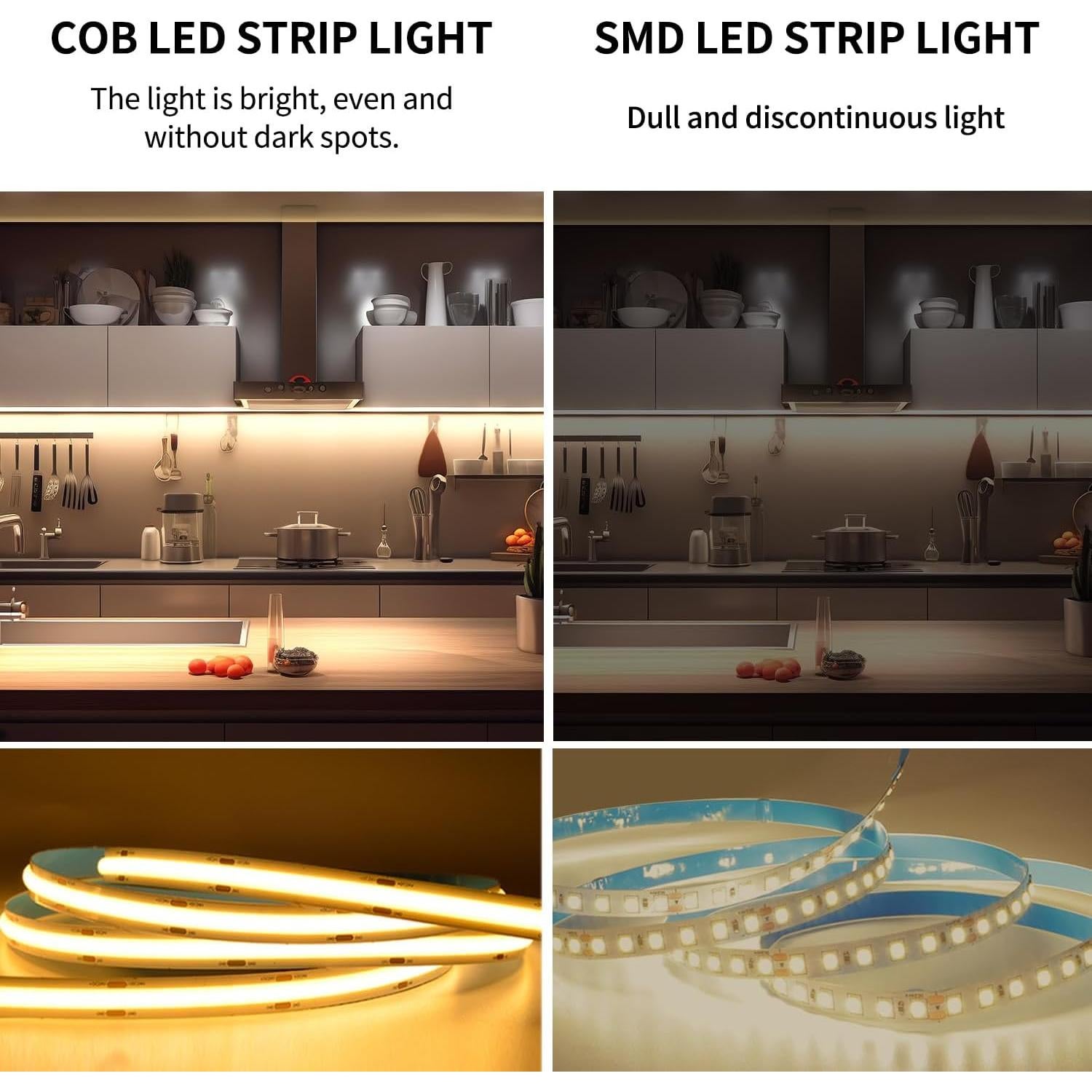 Tira LED COB 10m Yeewhale 3000K Regulable con Control Remoto