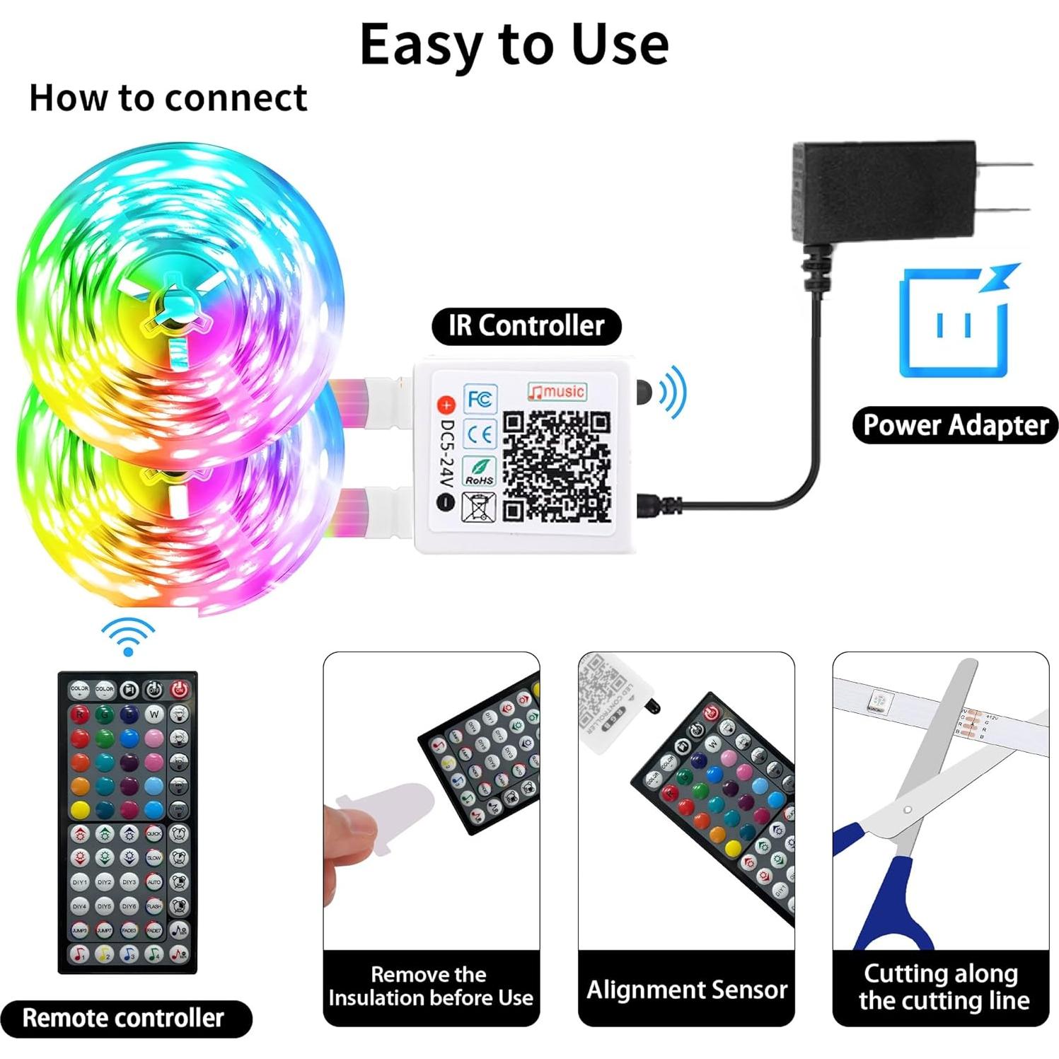 Tira LED RGB NBBUFF 45.72m con Control Remoto y APP