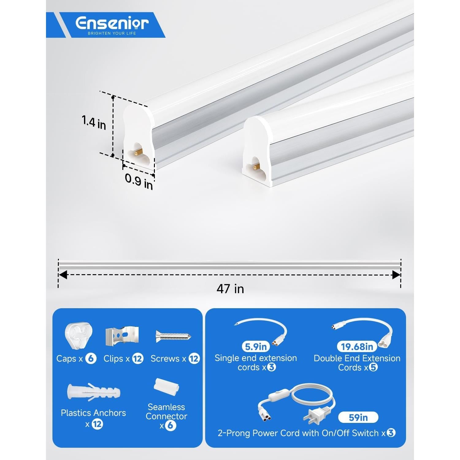 Paquete de 6 Luces LED T5 Ensenior 20W 2000LM 6500K 1.22m
