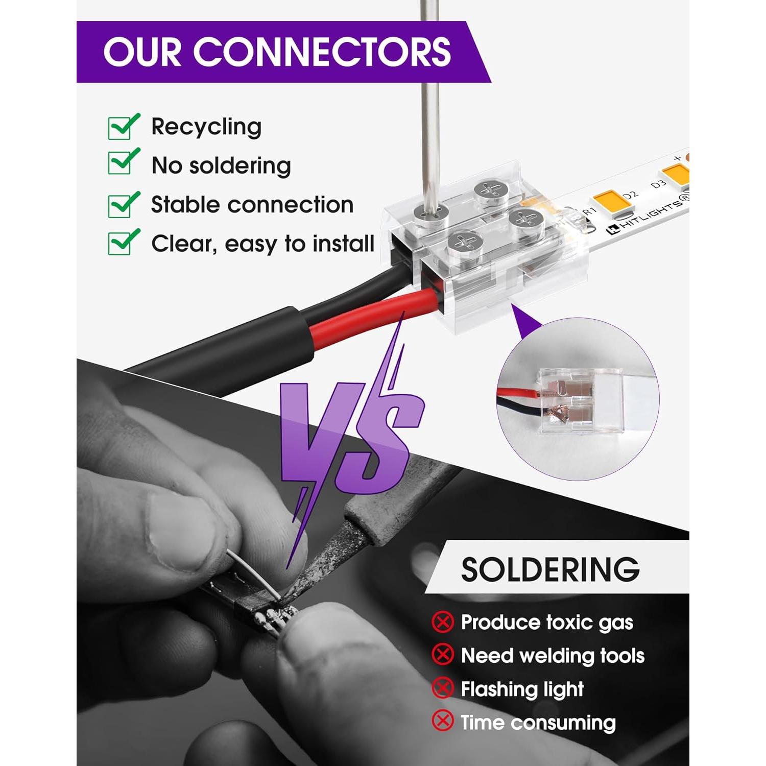 Conectores LED HitLights 12 Pack 2 Pines 8mm Sin Soldadura