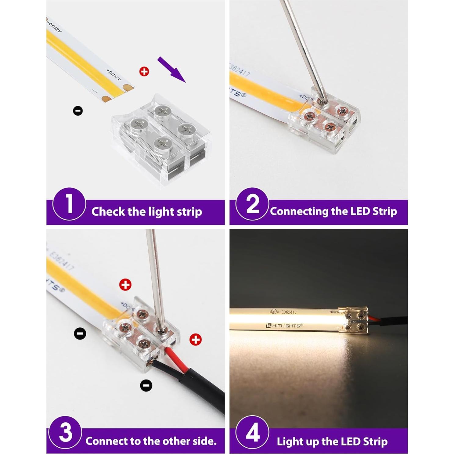 Conectores LED HitLights 12 Pack 2 Pines 8mm Sin Soldadura