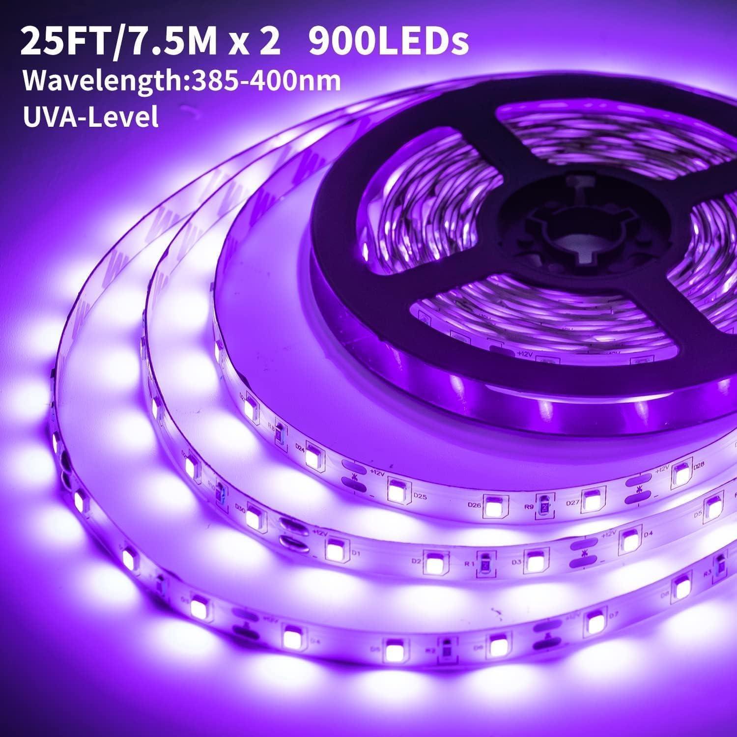 Tira de luz negra LED 15m PIZHLO con control remoto 900 LEDs