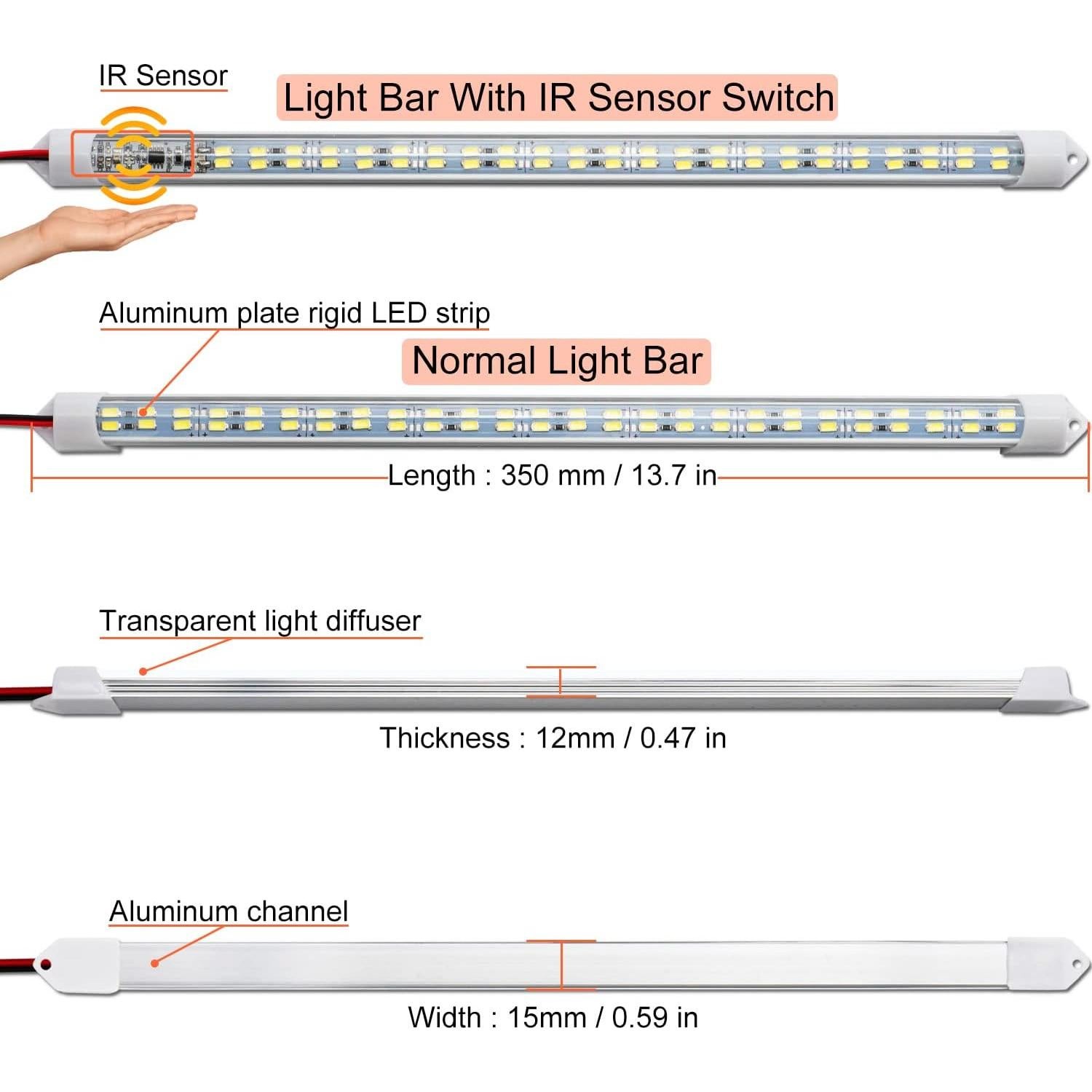 Barra de luz LED 12V LMGYES 54 LEDs 7000K blanca - Paquete de 4