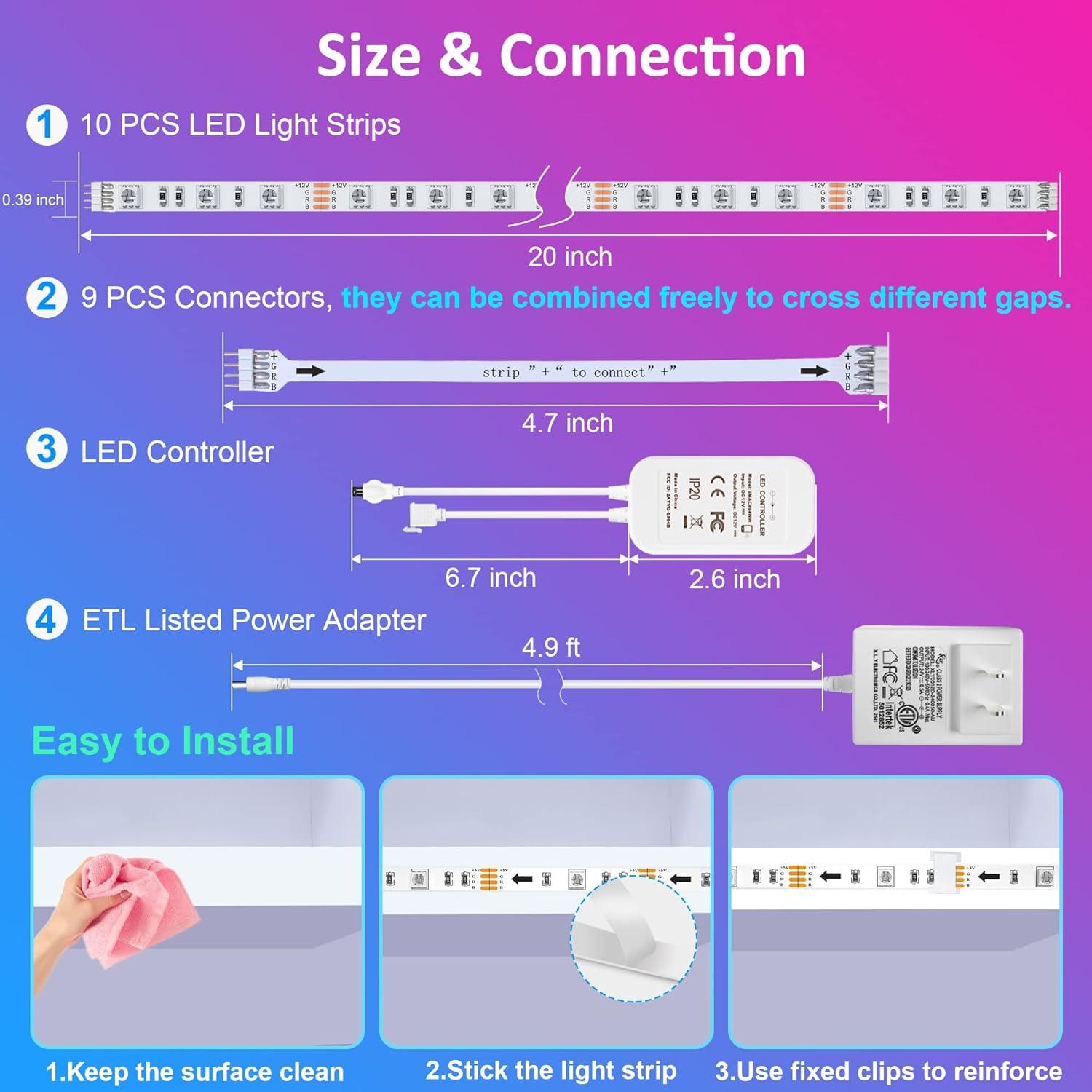 Kit de Luces RGB Inteligentes Maylit 10 PCS 50.8 cm Control App