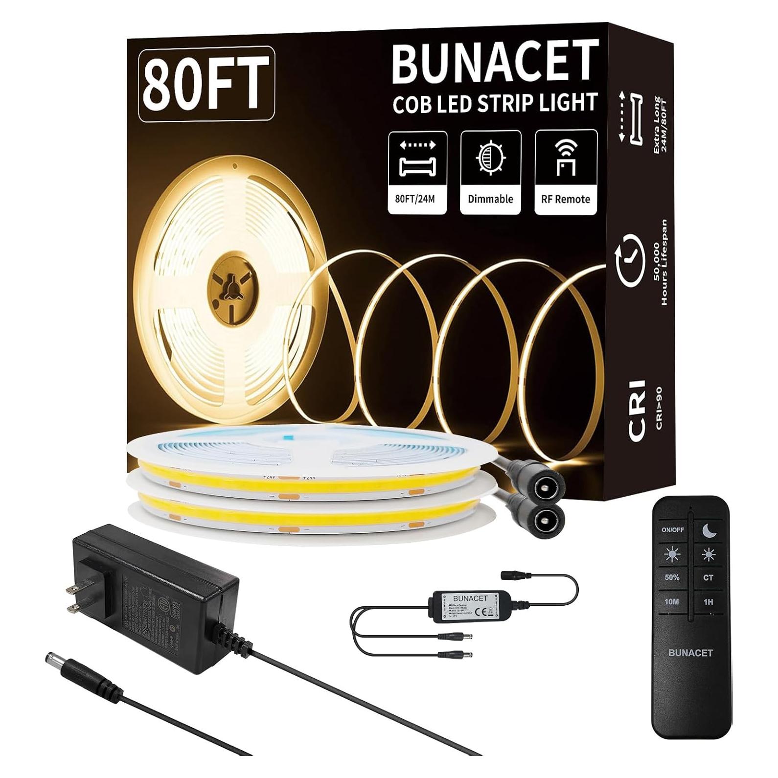 Tira de LED COB 24m BUNACET Regulable 3000K Control Remoto