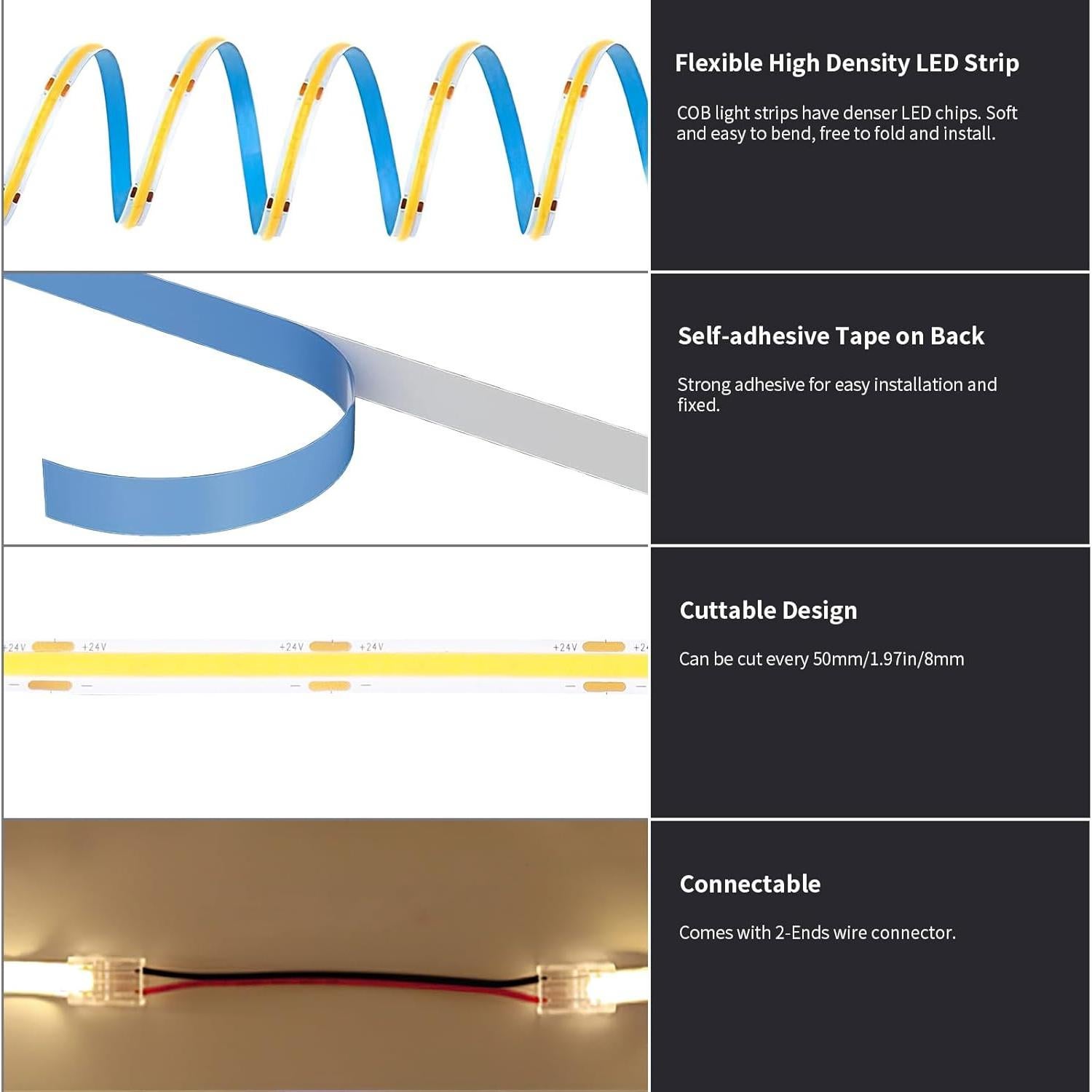 Tira de LED COB 24m BUNACET Regulable 3000K Control Remoto