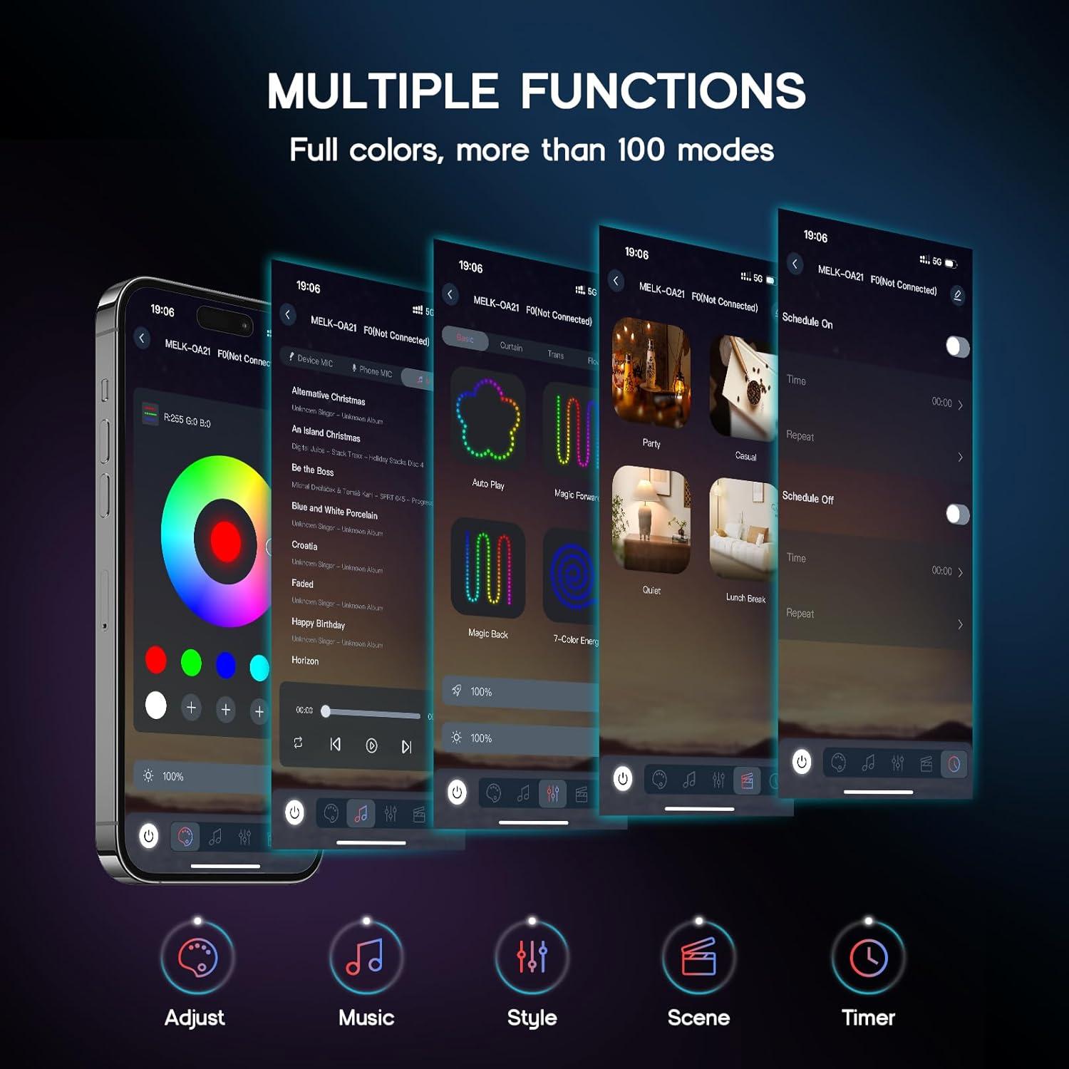 Luces de Neón LED VOEWT 5m Control Remoto APP IP65
