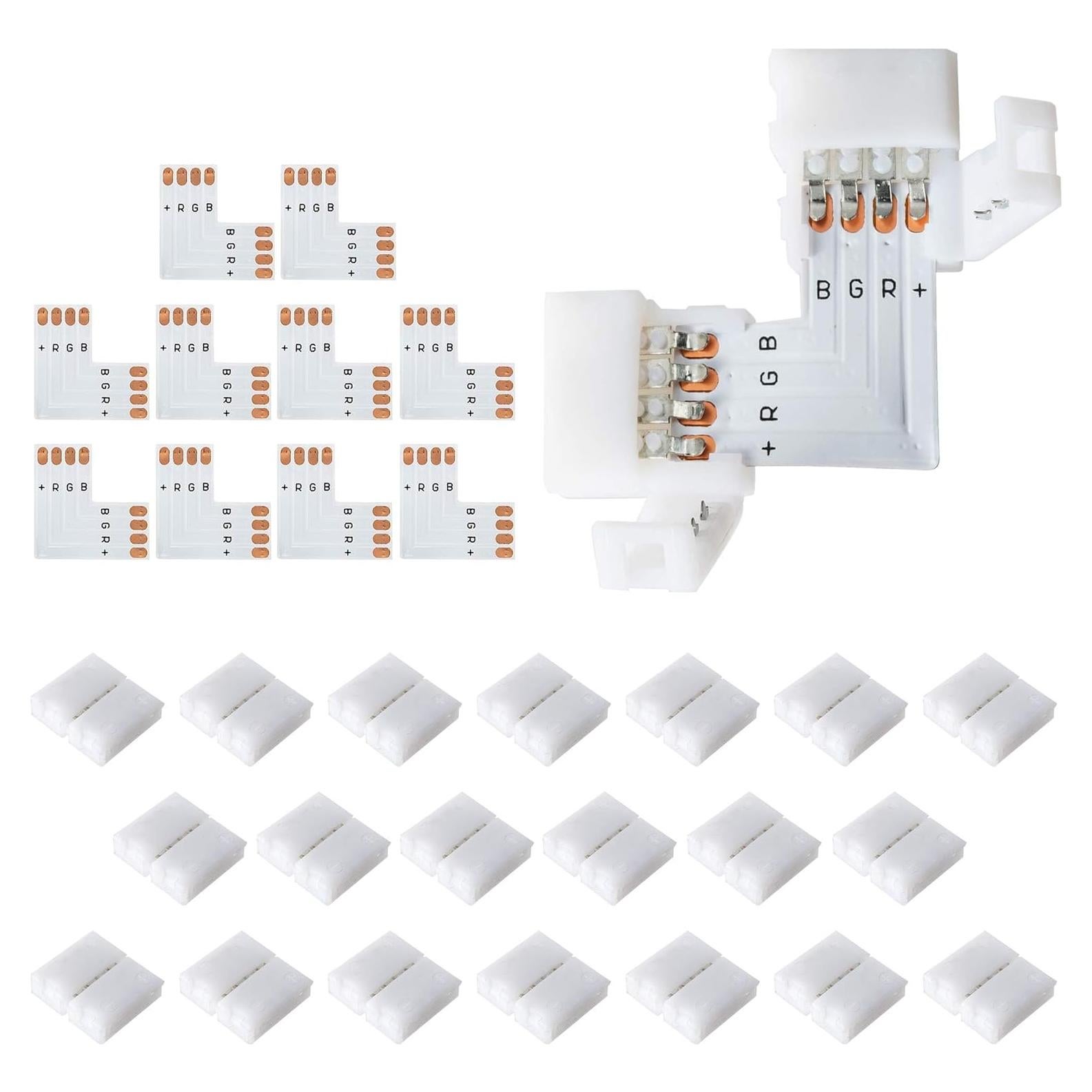 Conectores LED 4 Pines JACKYLED 10mm - 20 Clips y 10 Hojas L