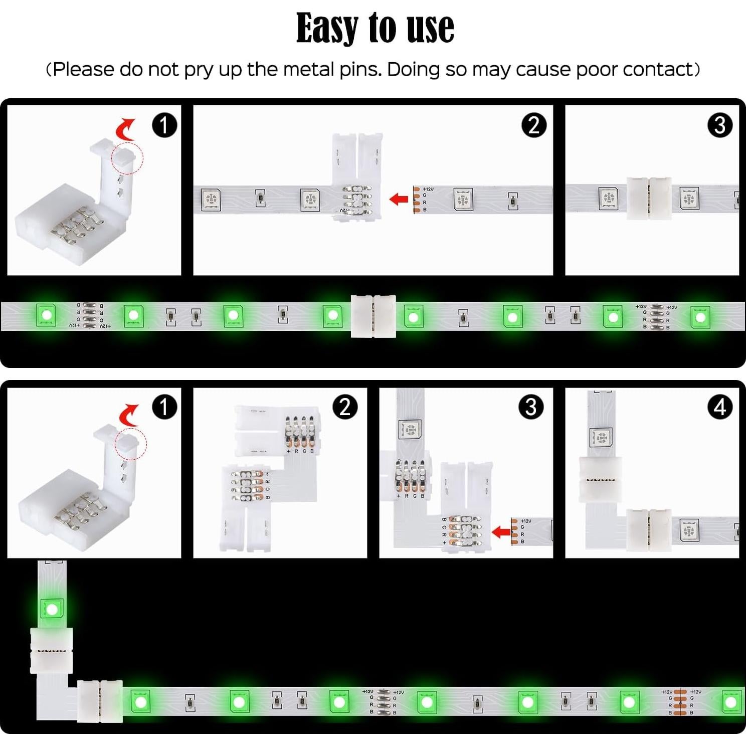 Conectores LED 4 Pines JACKYLED 10mm - 20 Clips y 10 Hojas L