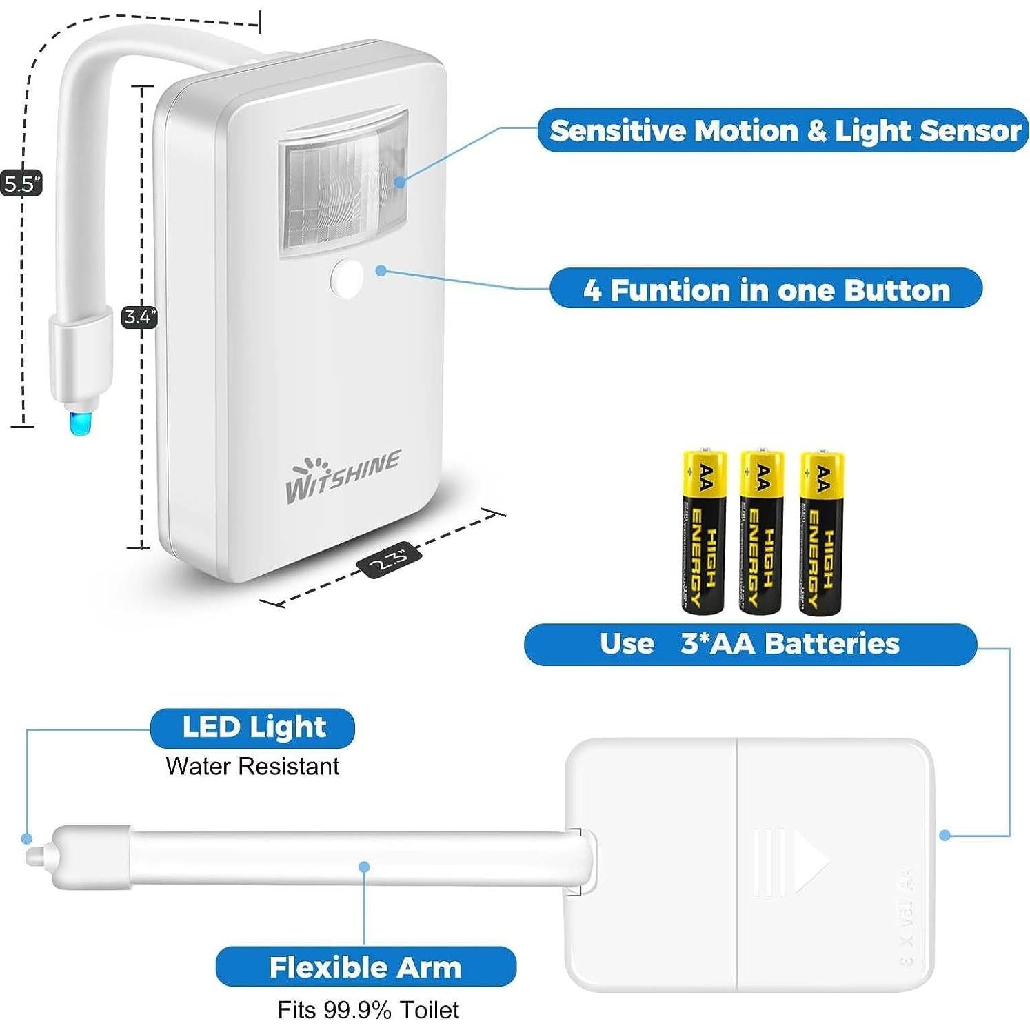 Luz Nocturna para Inodoro Witshine con Sensor de Movimiento 16 Colores