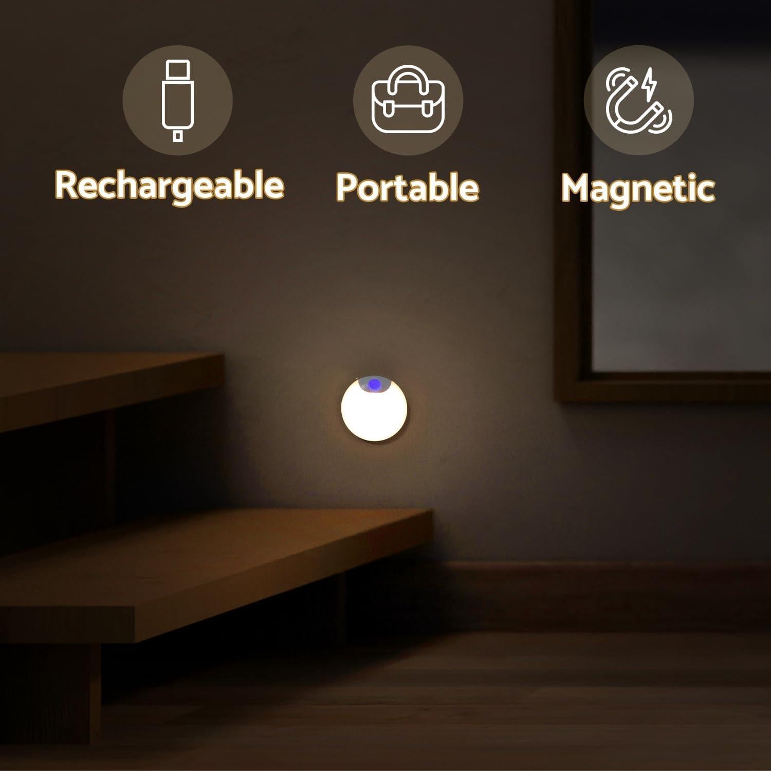 Luz Nocturna Recargable con Sensor de Movimiento 2-Pack