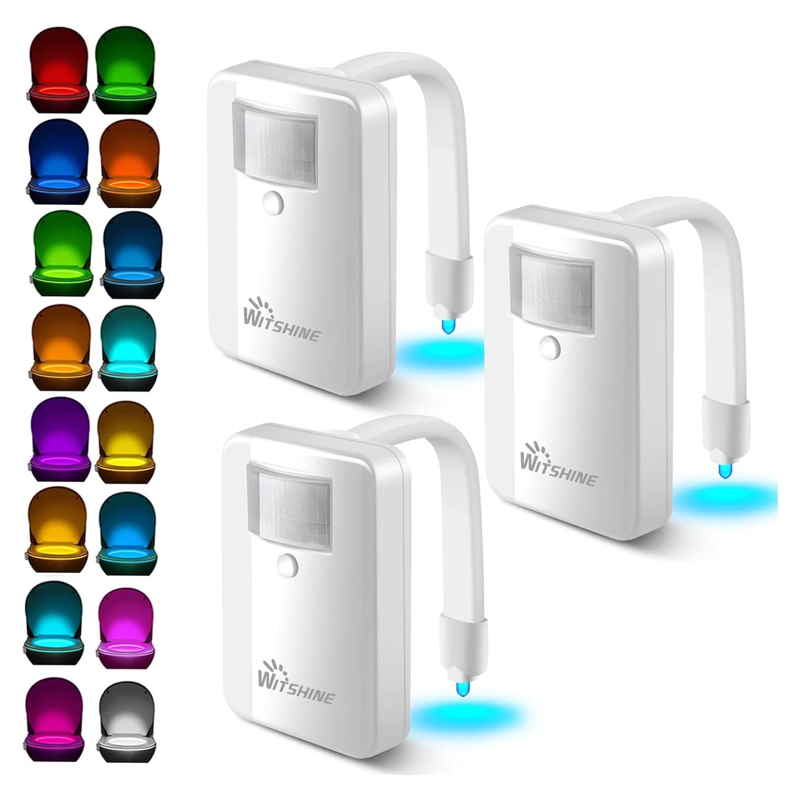 Luz Nocturna para Inodoro Witshine con Sensor de Movimiento, 16 Colores, Paquete de 3