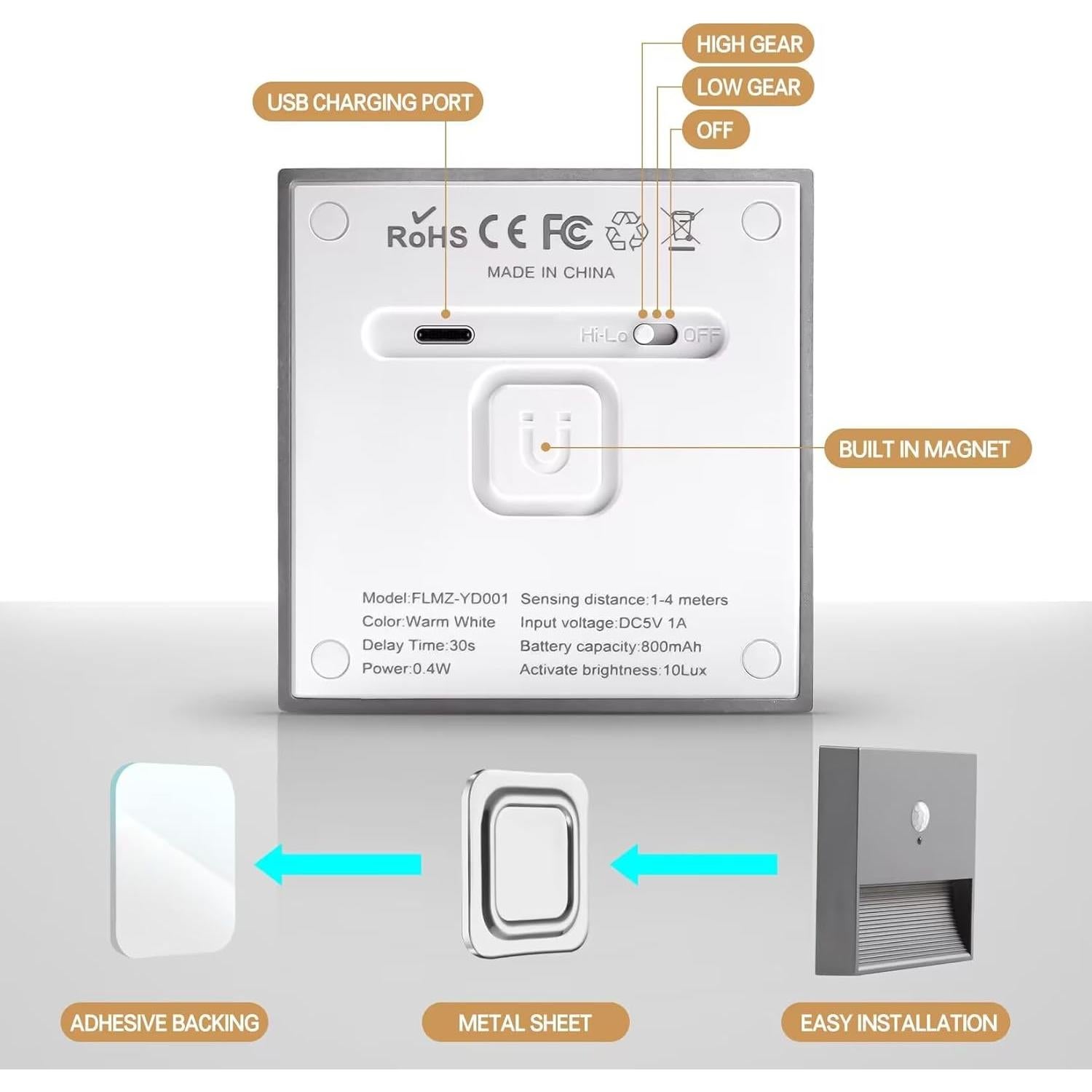 Luz Nocturna Recargable FenglinWisdom con Sensor de Movimiento
