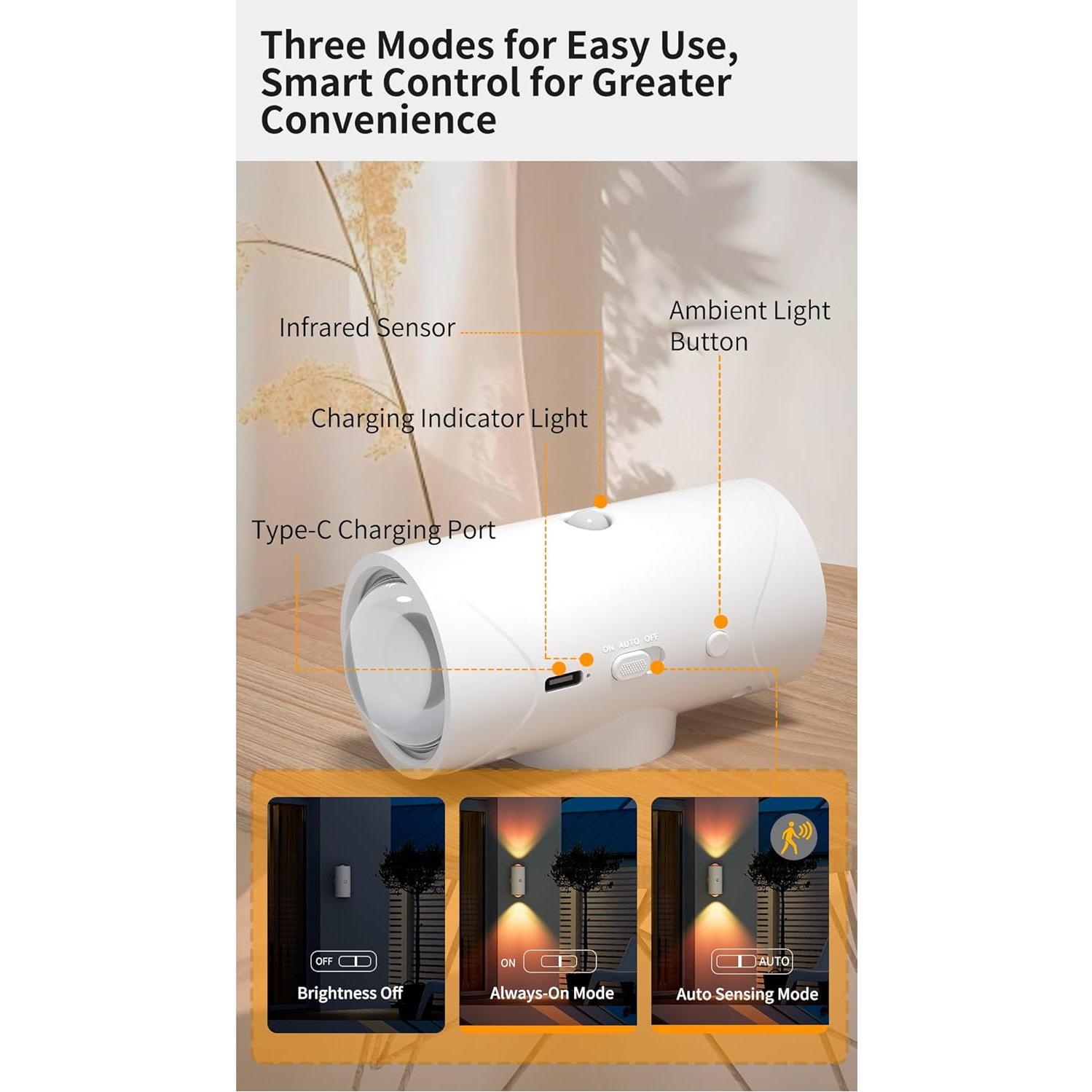 Luz Nocturna con Sensor de Movimiento Shilin USB Tipo-C 11cm