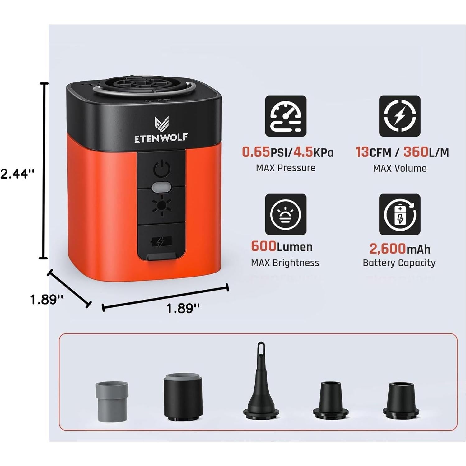 Bomba de Aire ETENWOLF AIR 3 Mini 2600 mAh con Luz LED
