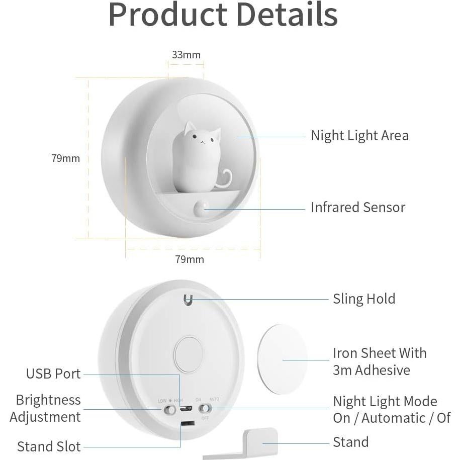 Luz Nocturna con Sensor de Movimiento Melaus USB Recargable 4000K