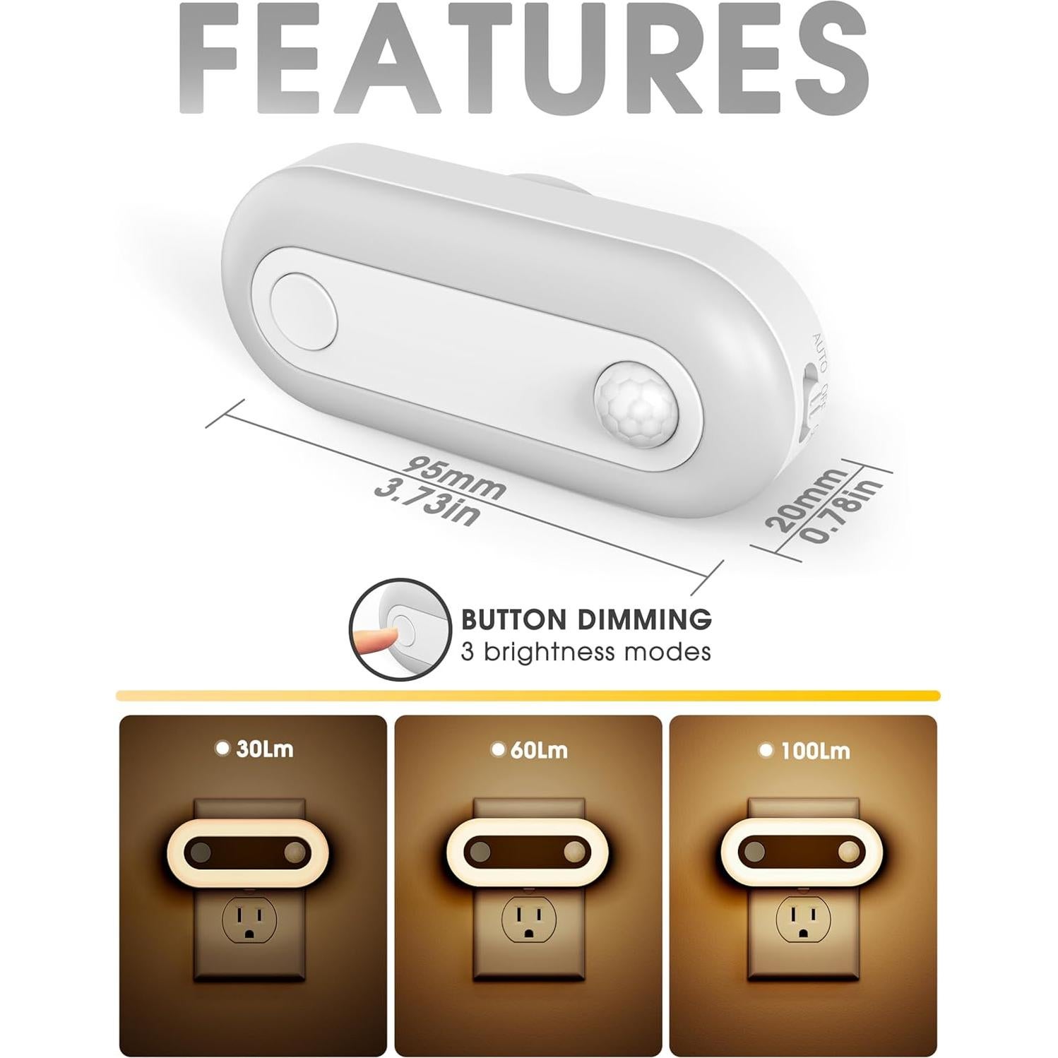 Luz Nocturna Enchufable Fulighture con Sensor de Movimiento 30/60/100 LM