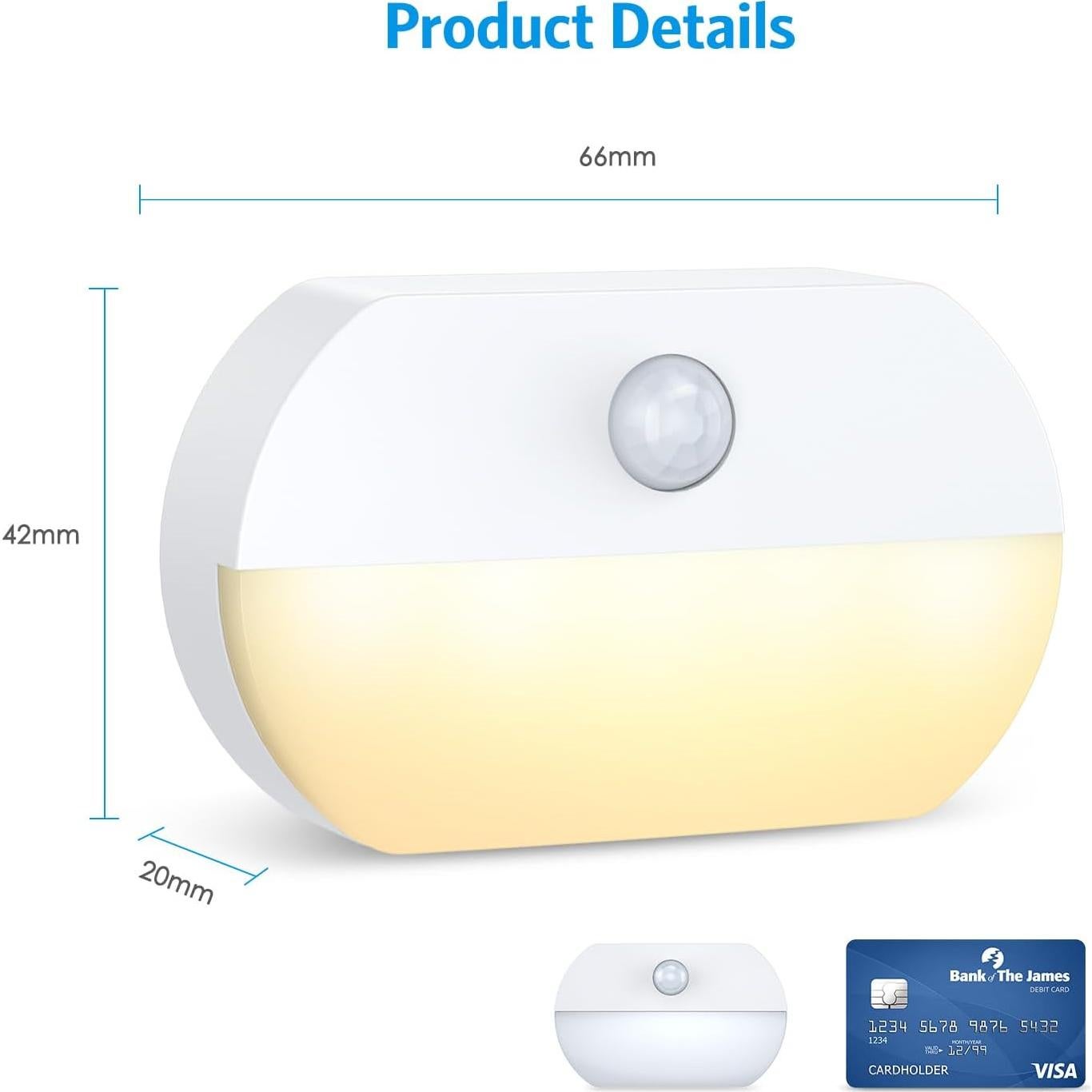 Luz Nocturna Recargable AMIR con Sensor de Movimiento - 2 Piezas