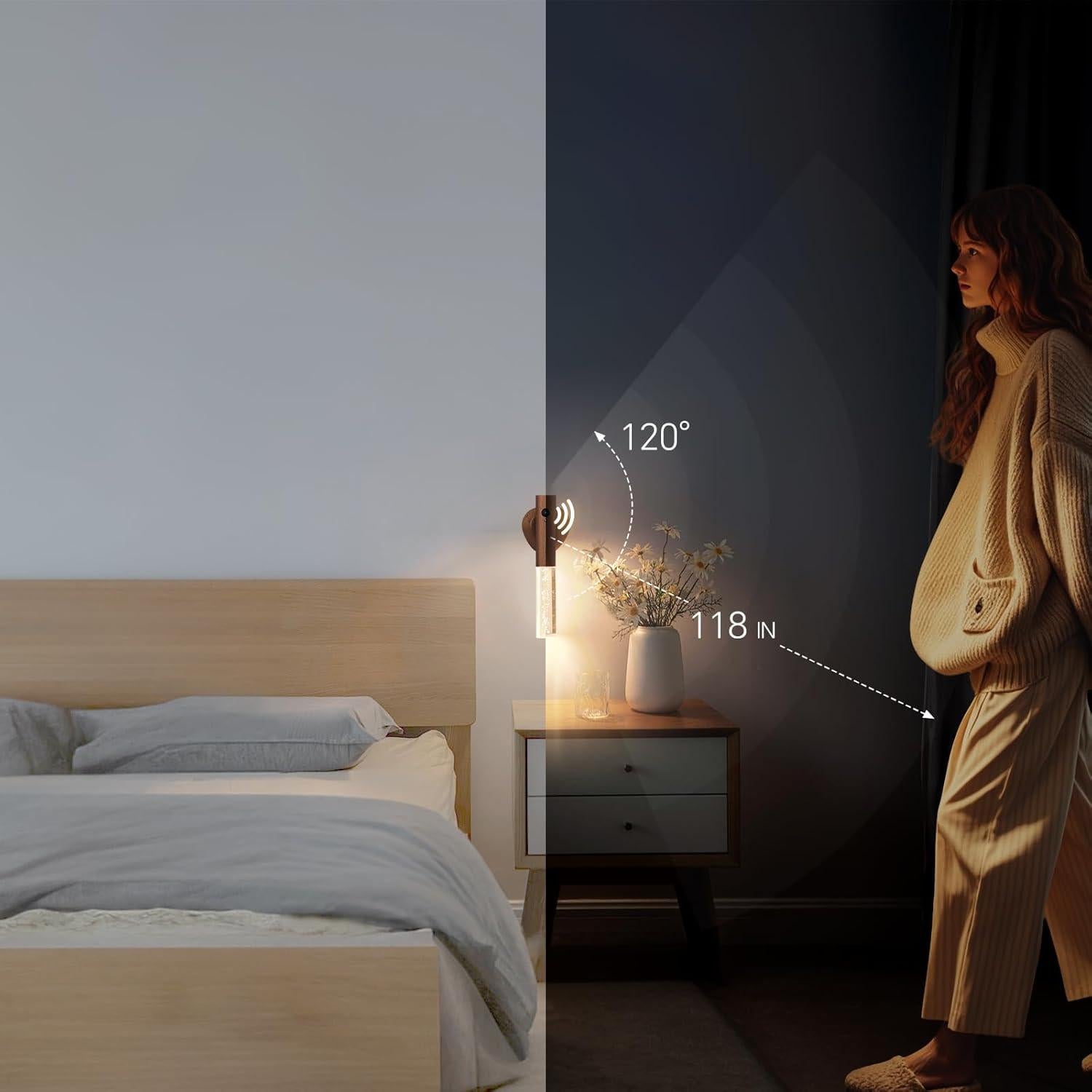 Luz Nocturna con Sensor de Movimiento HAANGWAN Madera Nogal