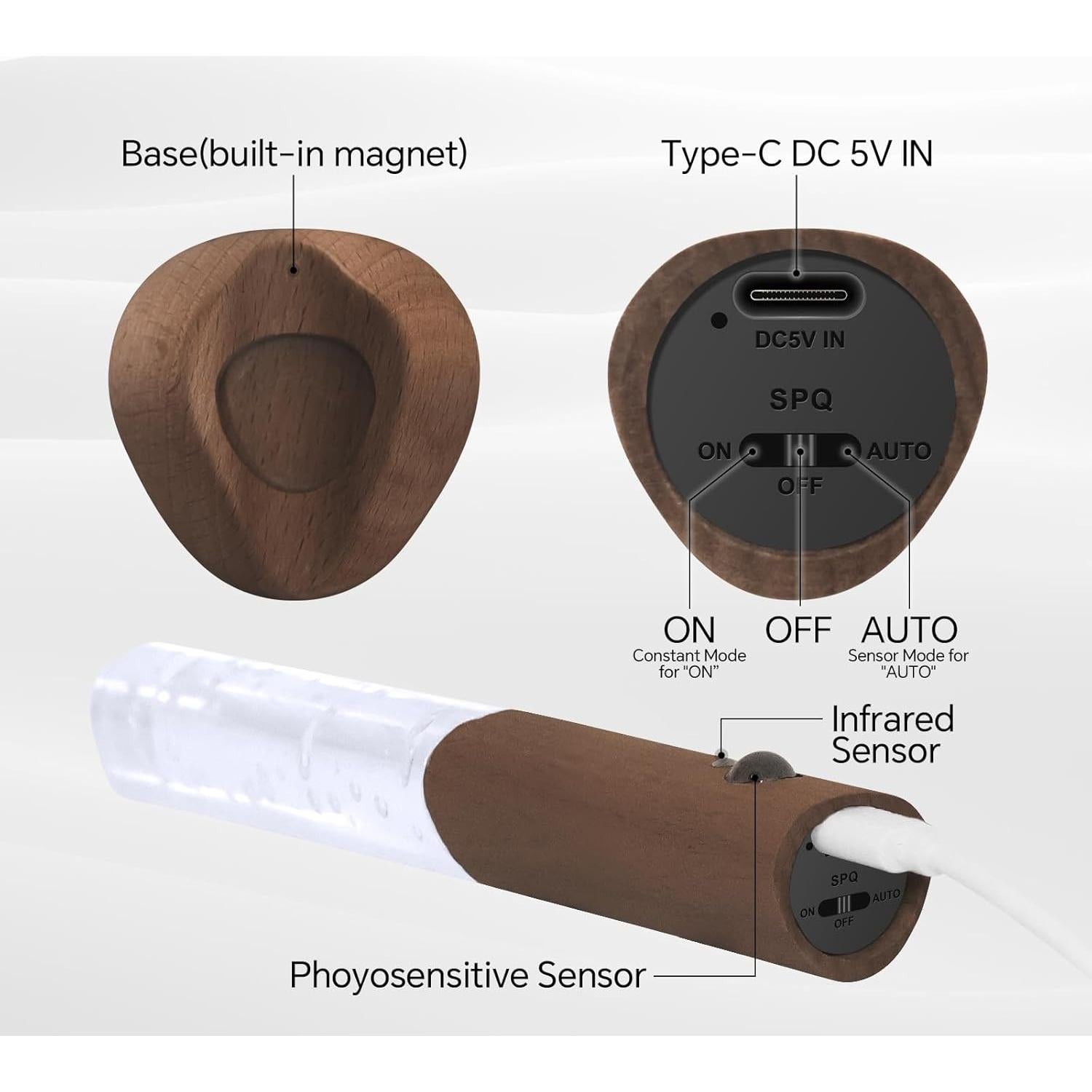 Luz Nocturna con Sensor de Movimiento HAANGWAN Madera Nogal