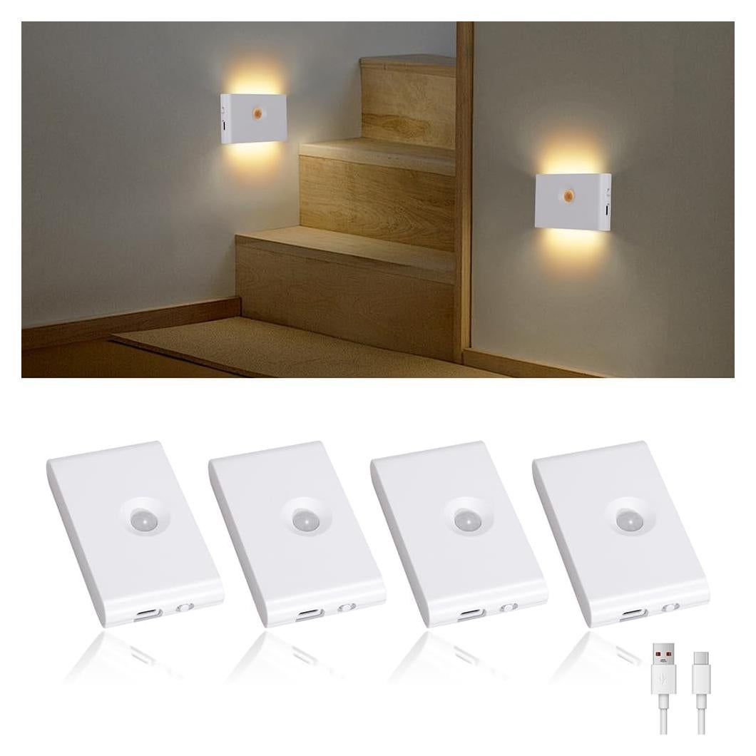 Luz Nocturna Recargable Pendtlit 4 Pack con Sensor de Movimiento