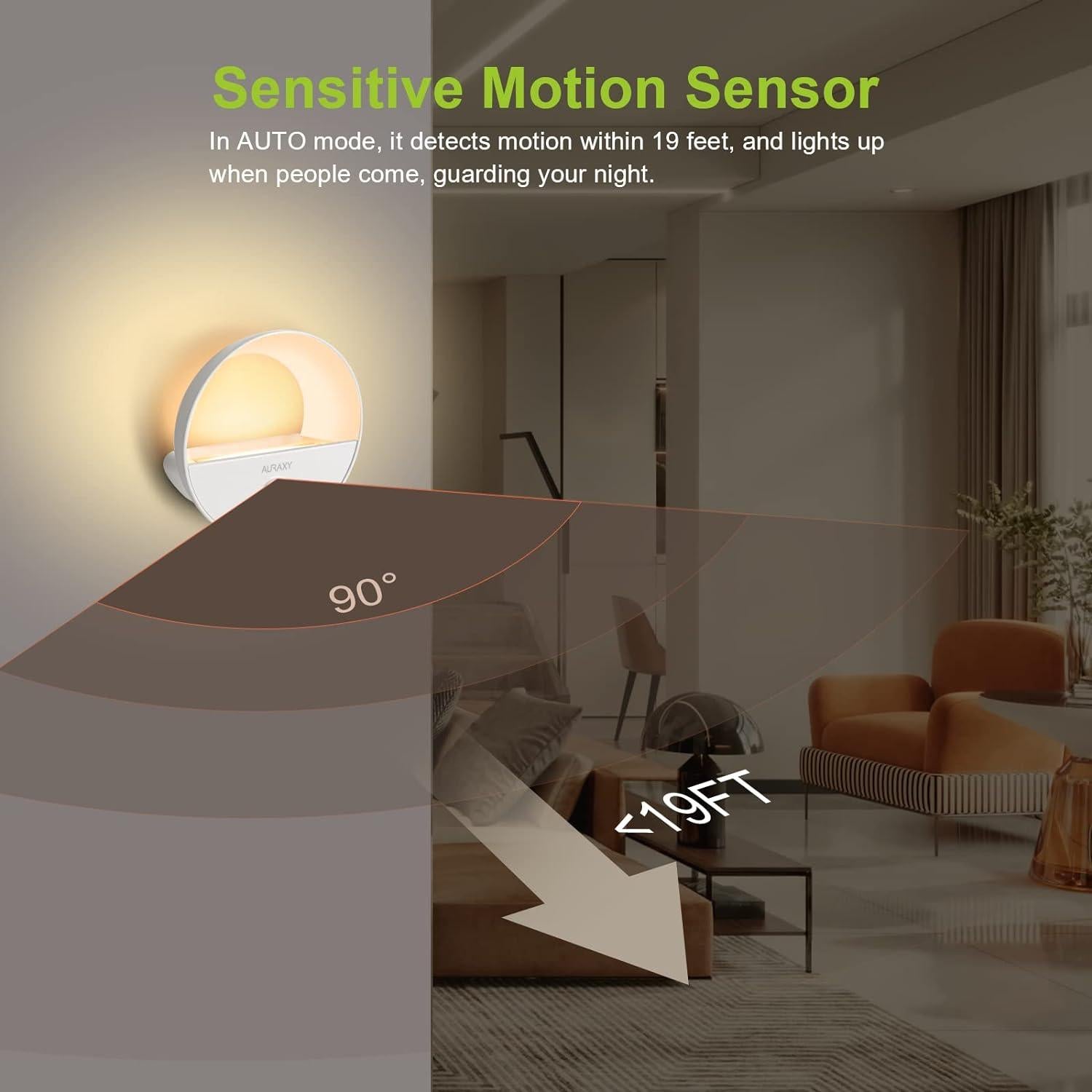 Luz Nocturna LED Recargable AURAXY con Sensor de Movimiento 3 Paquete