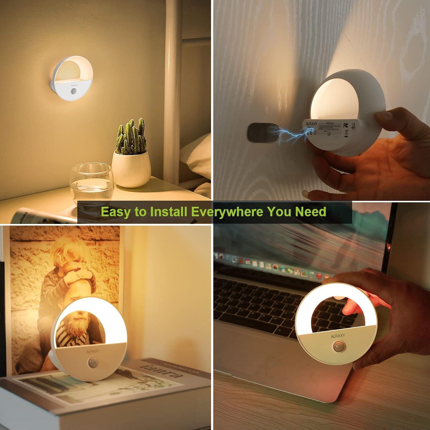 Luz Nocturna LED Recargable AURAXY con Sensor de Movimiento 3 Paquete