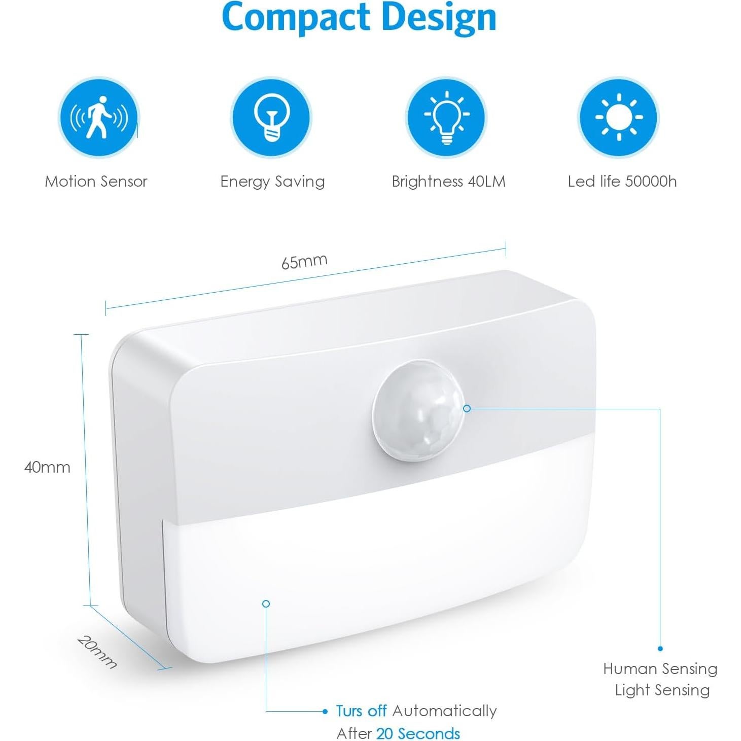 Luz de Sensor de Movimiento AMIR - 2 Pcs LED 40 Lúmenes 6500K