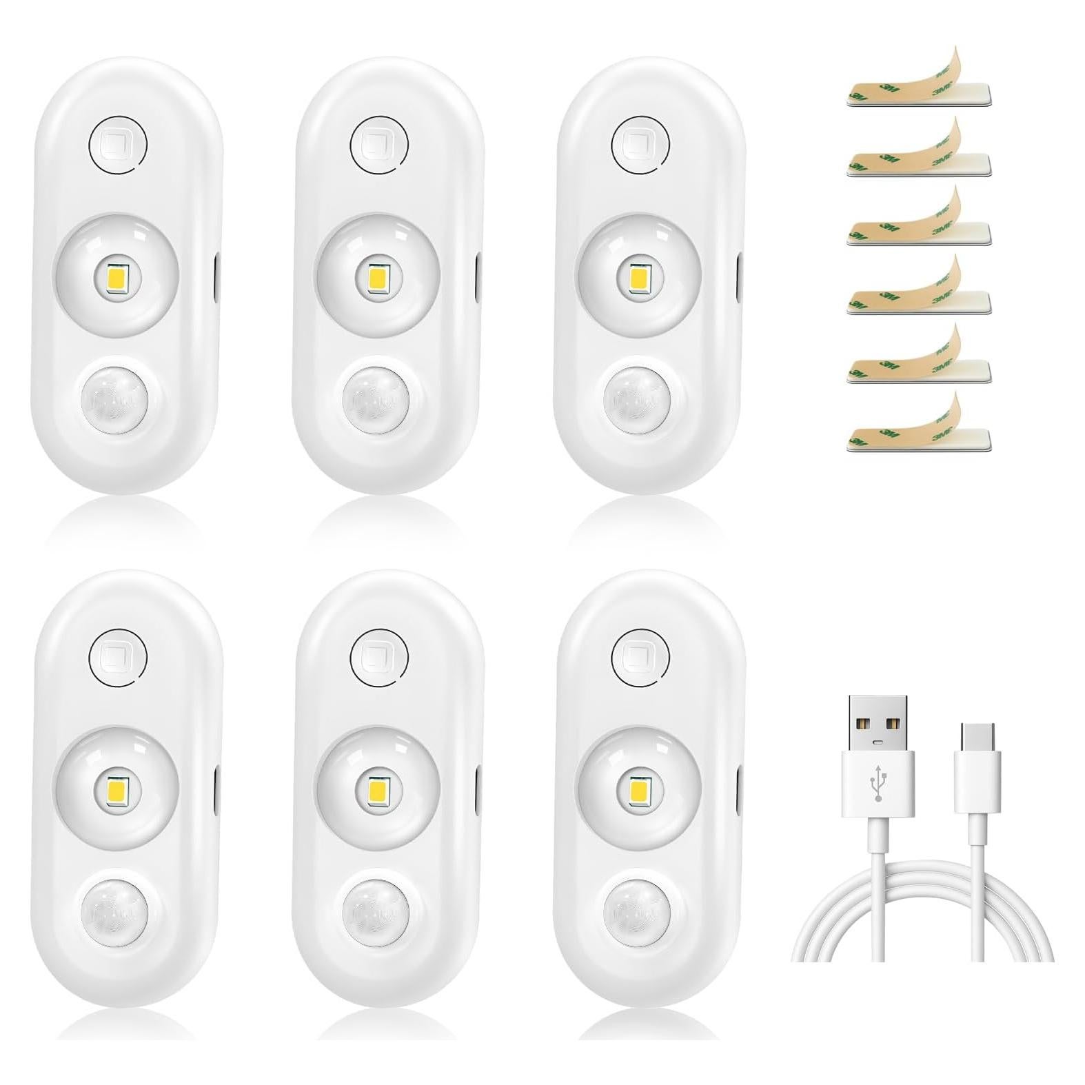 Luces LED con Sensor de Movimiento Recargables 3000K - Paquete de 6